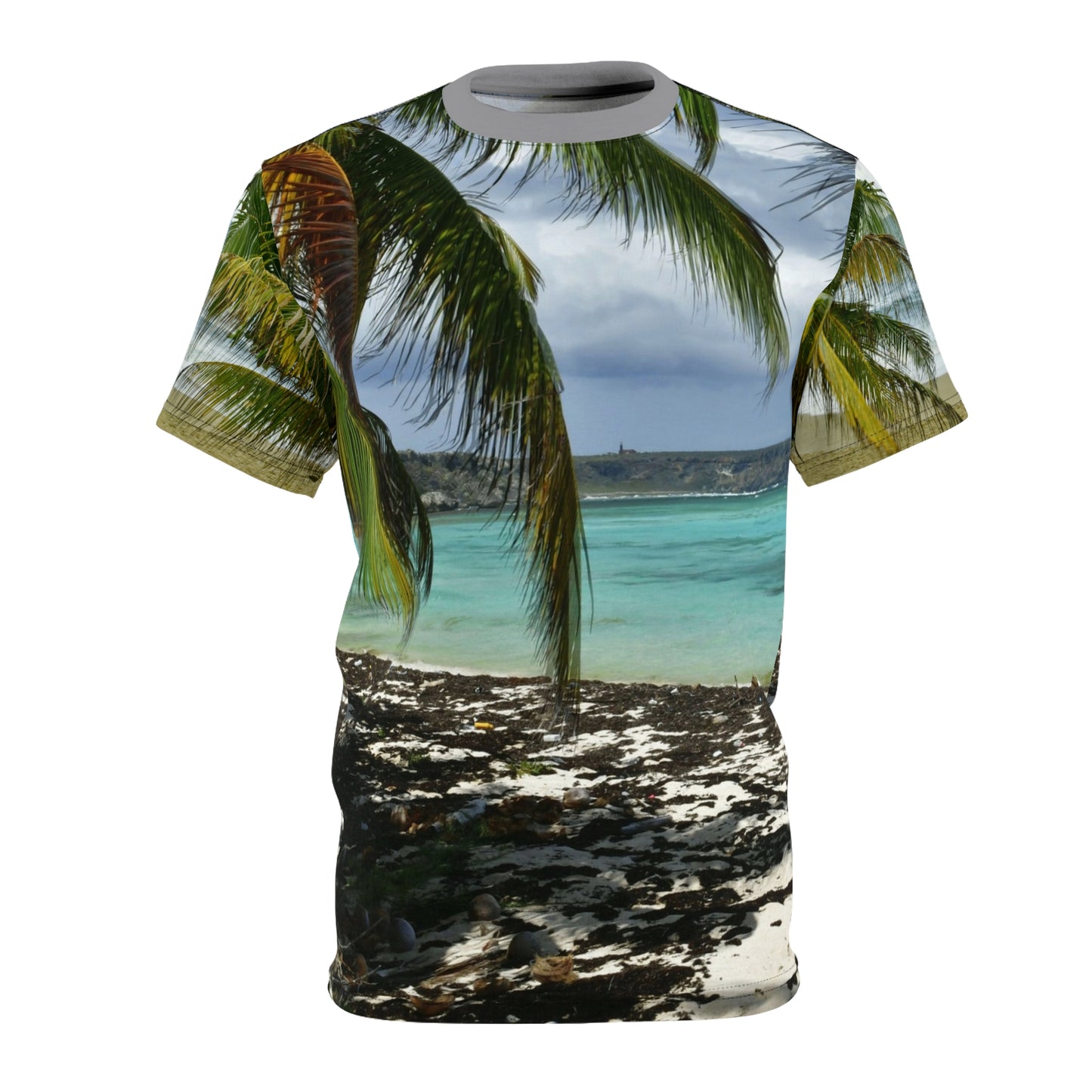 Unisex Cut & Sew Tee (AOP) - Truly Awesome Views of Remote Mona Island - Near Puerto Rico. View of plateau from Pajaros Beach