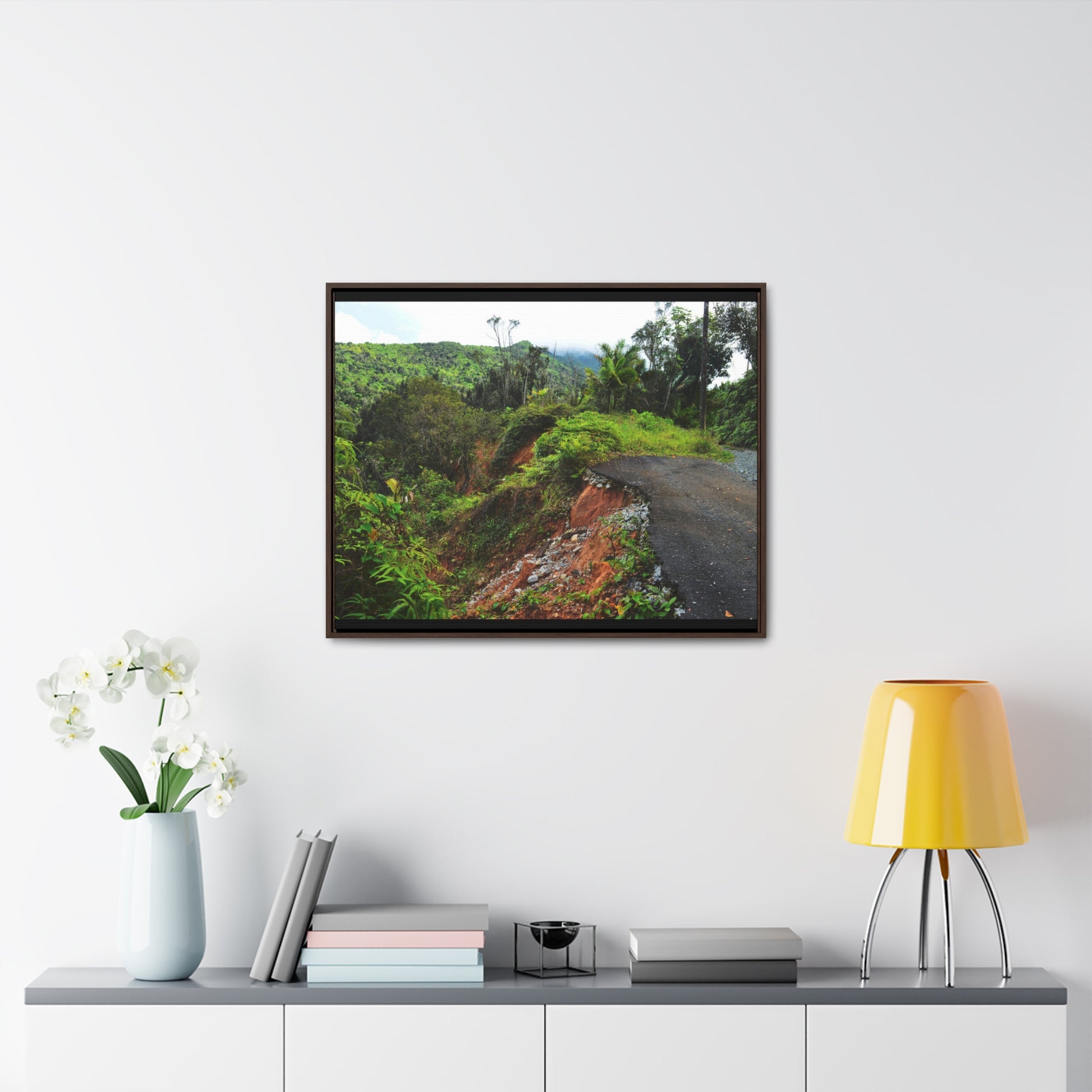 Rainforest Trails & Views - Gallery Canvas Wraps, Horizontal Frame - El Yunque National Forest - Puerto Rico - Closed PR191 road & landlside - Green Forest Home