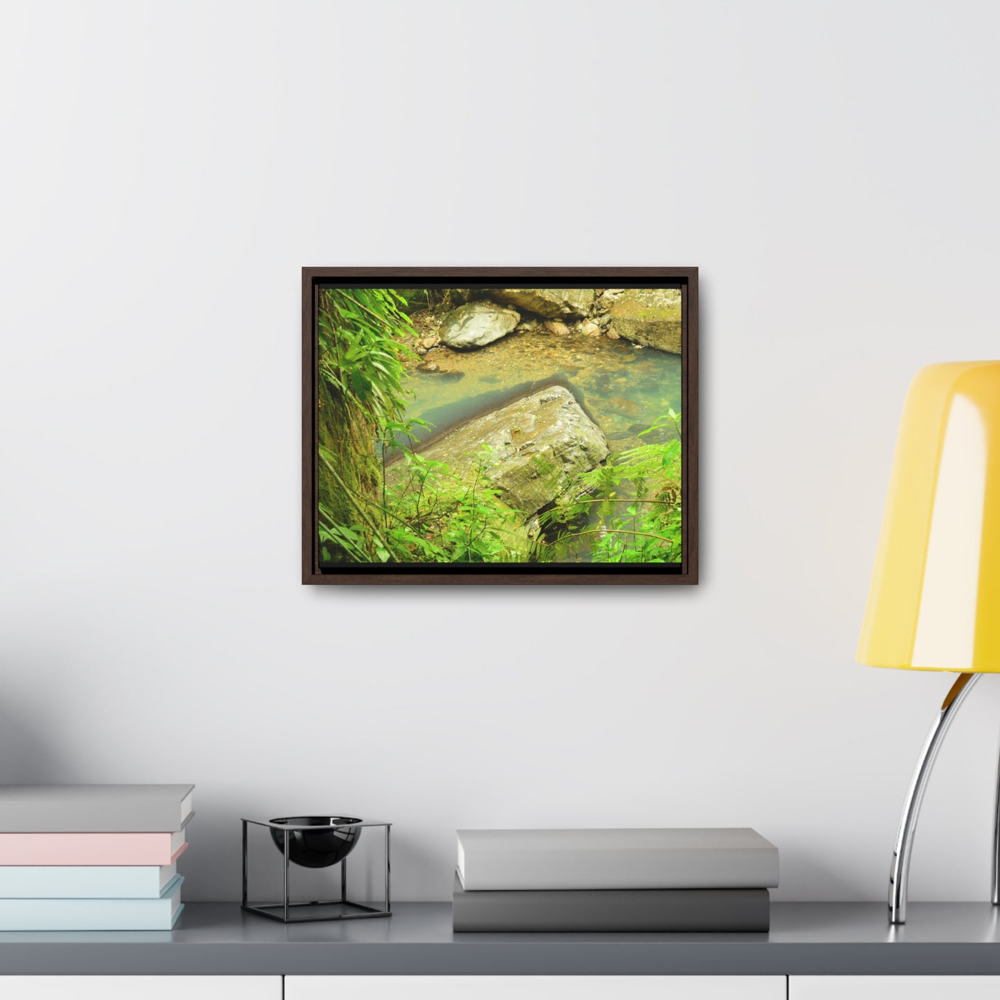 Rainforest Trails & Views - Gallery Canvas Wraps, Horizontal Frame - El Yunque National Forest - Puerto Rico - La Mina River & Trail - huge boulder - Green Forest Home