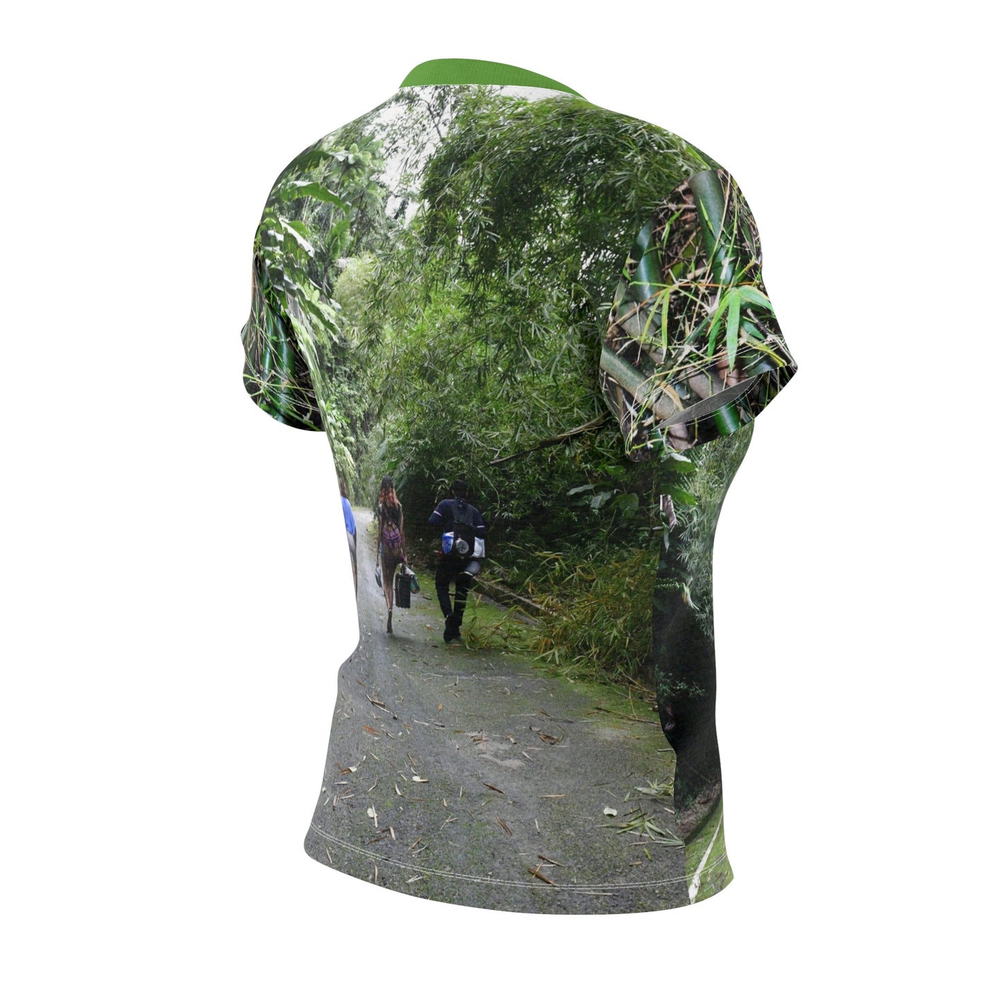 Women's Cut & Sew Tee (AOP) - Entry into the Rainforest - Rio Sabana El Yunque Puerto Rico - Forest road and Hikers enjoy Nature