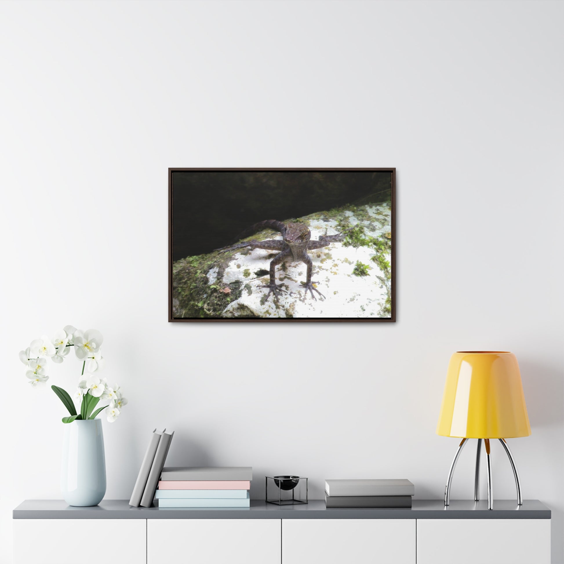 Rainforest Trails & Views - Gallery Canvas Wraps, Horizontal Frame - El Yunque National Forest - Puerto Rico - Lizard in readyness - Green Forest Home