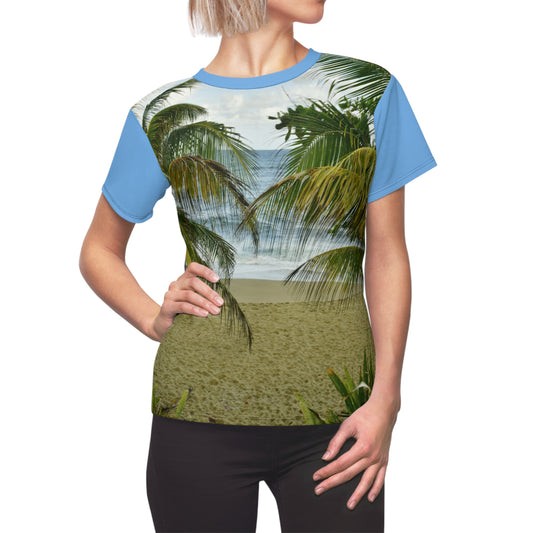 Women's Cut & Sew Tee (AOP) - OHH A Magic Ocean View - Isabela Puerto Rico Wooden Trail - Nikon D850 45mp image