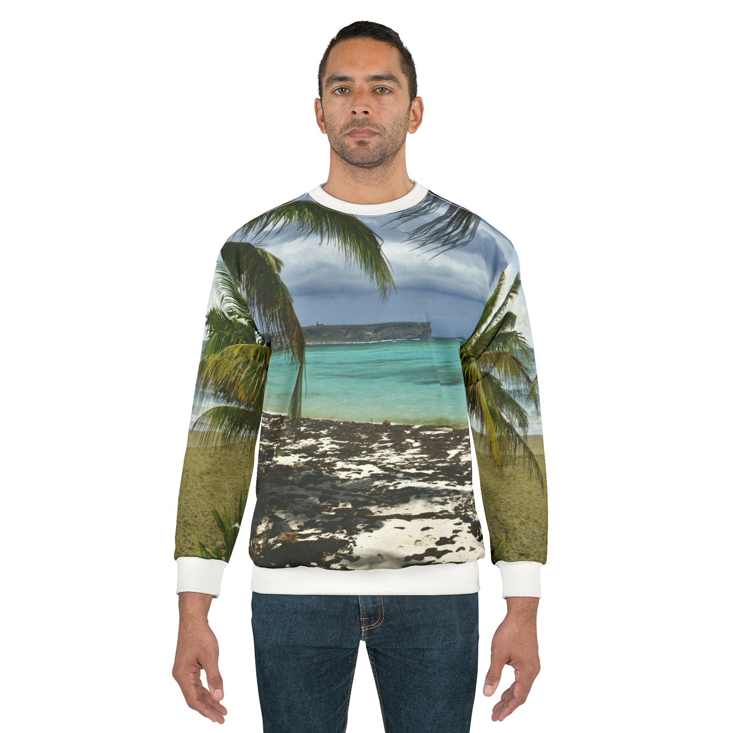 Unisex Sweatshirt (AOP) - Truly Awesome Views of Remote Mona Island - Near Puerto Rico. View of plateau from Pajaros Beach