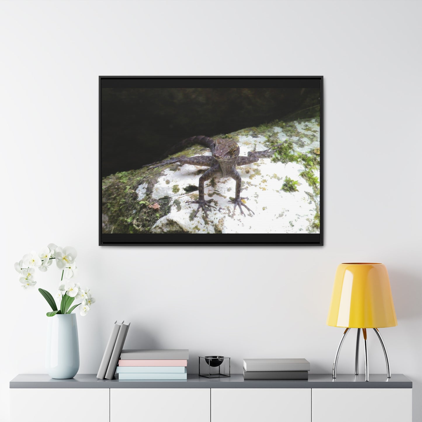 Rainforest Trails & Views - Gallery Canvas Wraps, Horizontal Frame - El Yunque National Forest - Puerto Rico - Lizard in readyness - Green Forest Home