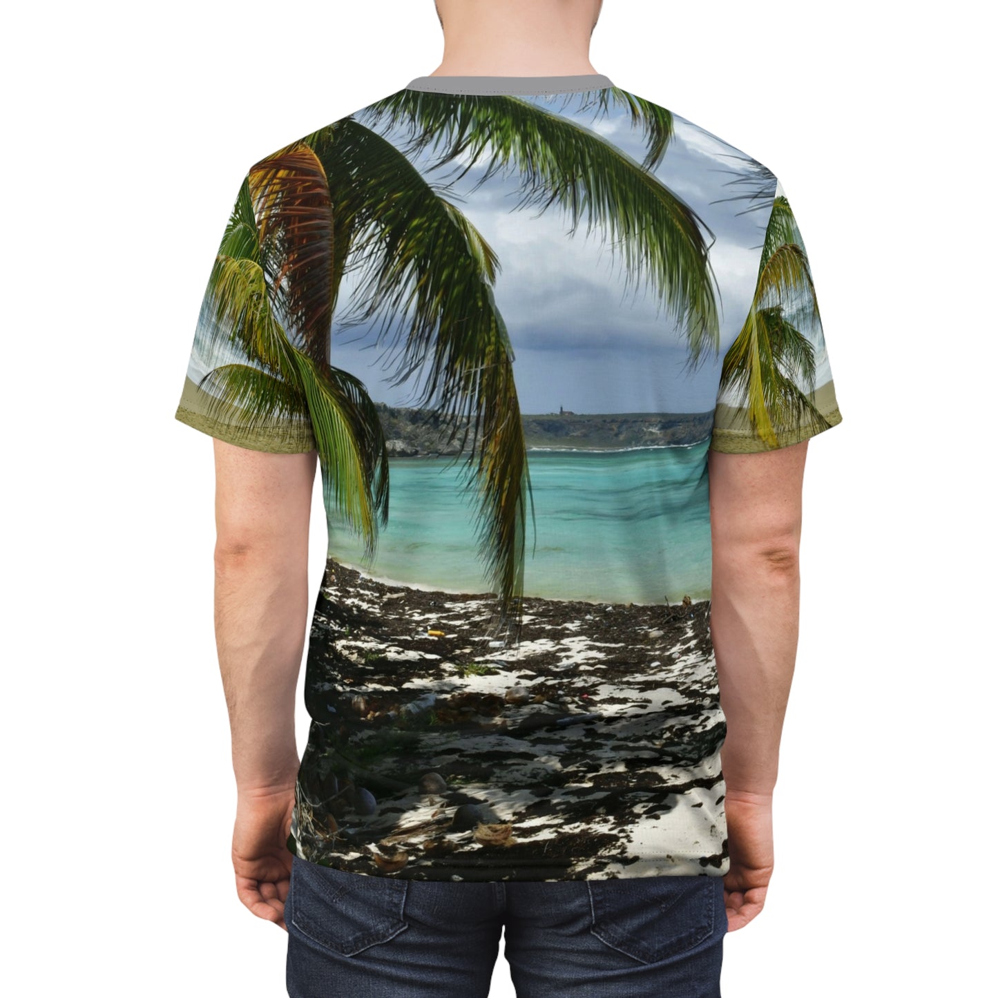 Unisex Cut & Sew Tee (AOP) - Truly Awesome Views of Remote Mona Island - Near Puerto Rico. View of plateau from Pajaros Beach