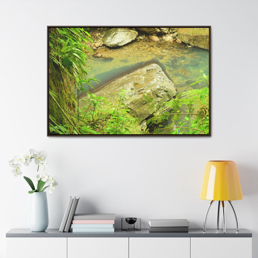 Rainforest Trails & Views - Gallery Canvas Wraps, Horizontal Frame - El Yunque National Forest - Puerto Rico - La Mina River & Trail - huge boulder - Green Forest Home