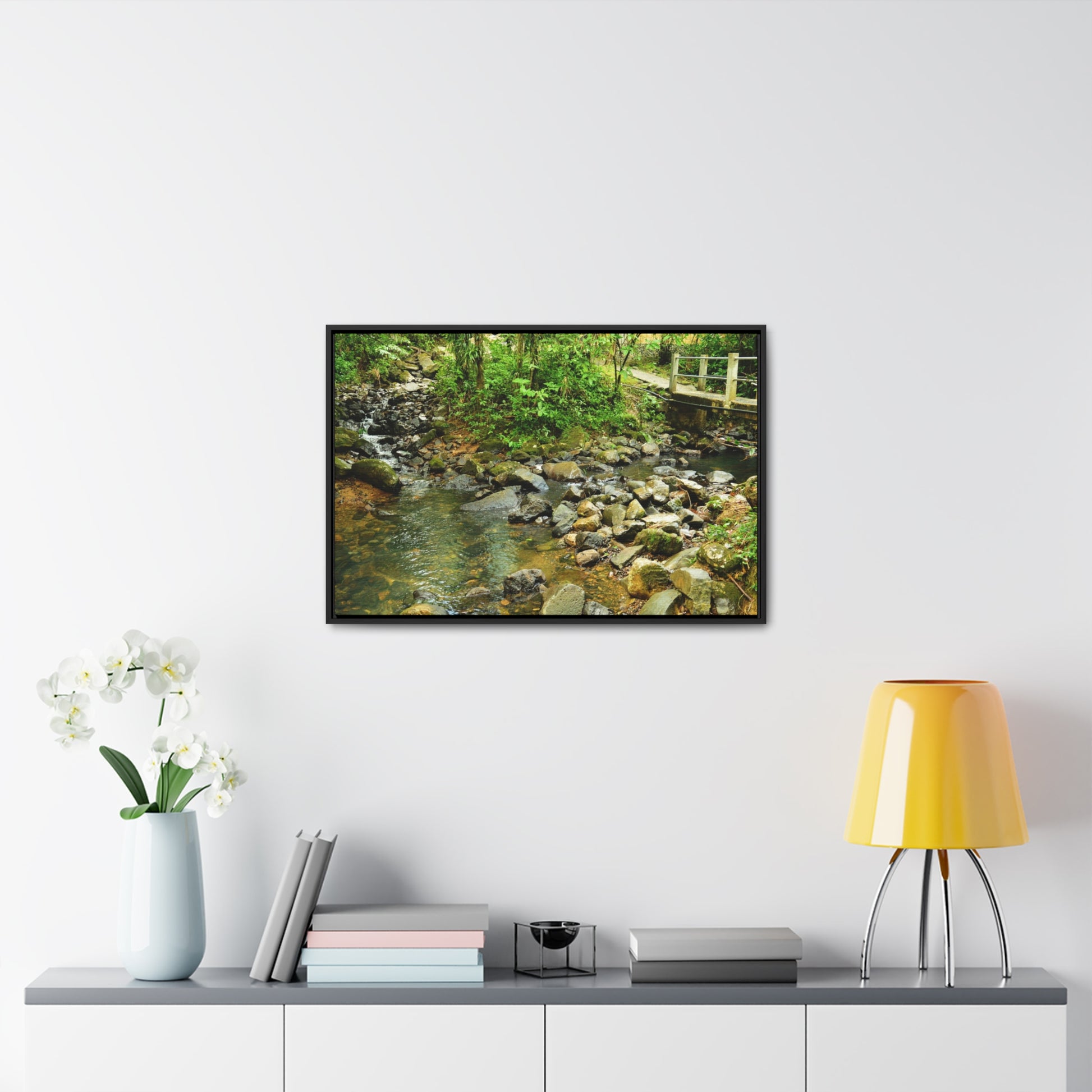 Rainforest Trails & Views - Gallery Canvas Wraps, Horizontal Frame - El Yunque National Forest - Puerto Rico - The Famous La Mina Trail & River - Green Forest Home