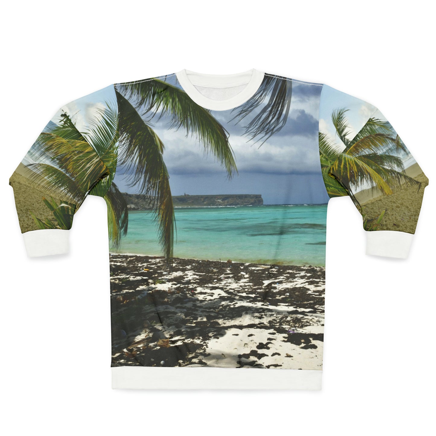 Unisex Sweatshirt (AOP) - Truly Awesome Views of Remote Mona Island - Near Puerto Rico. View of plateau from Pajaros Beach