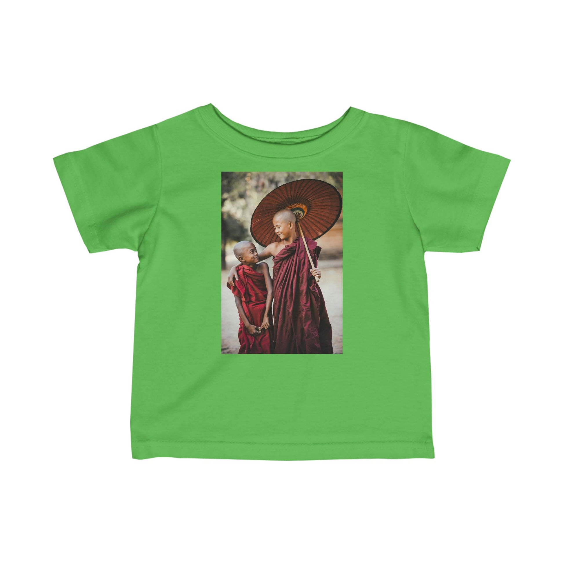 😇 A Steal for $16.99 - UK Print - Infant Fine Cotton Jersey Tee - Thai Buddhist Children monks / Burma Buddha Blessings - Green Forest Home