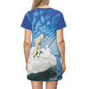 AOP T-shirt Dress - Awesome Global Warming image of melting poles - Small CO2 Keeling curve on back - Green Forest Home