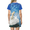 AOP T-shirt Dress - Greta and Global Warming image of melting poles - Small CO2 Keeling curve on back - Green Forest Home