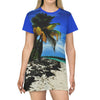 AOP T-shirt Dress - Pajaros Beach and native Iguana - Mona Island PR - Green Forest Home