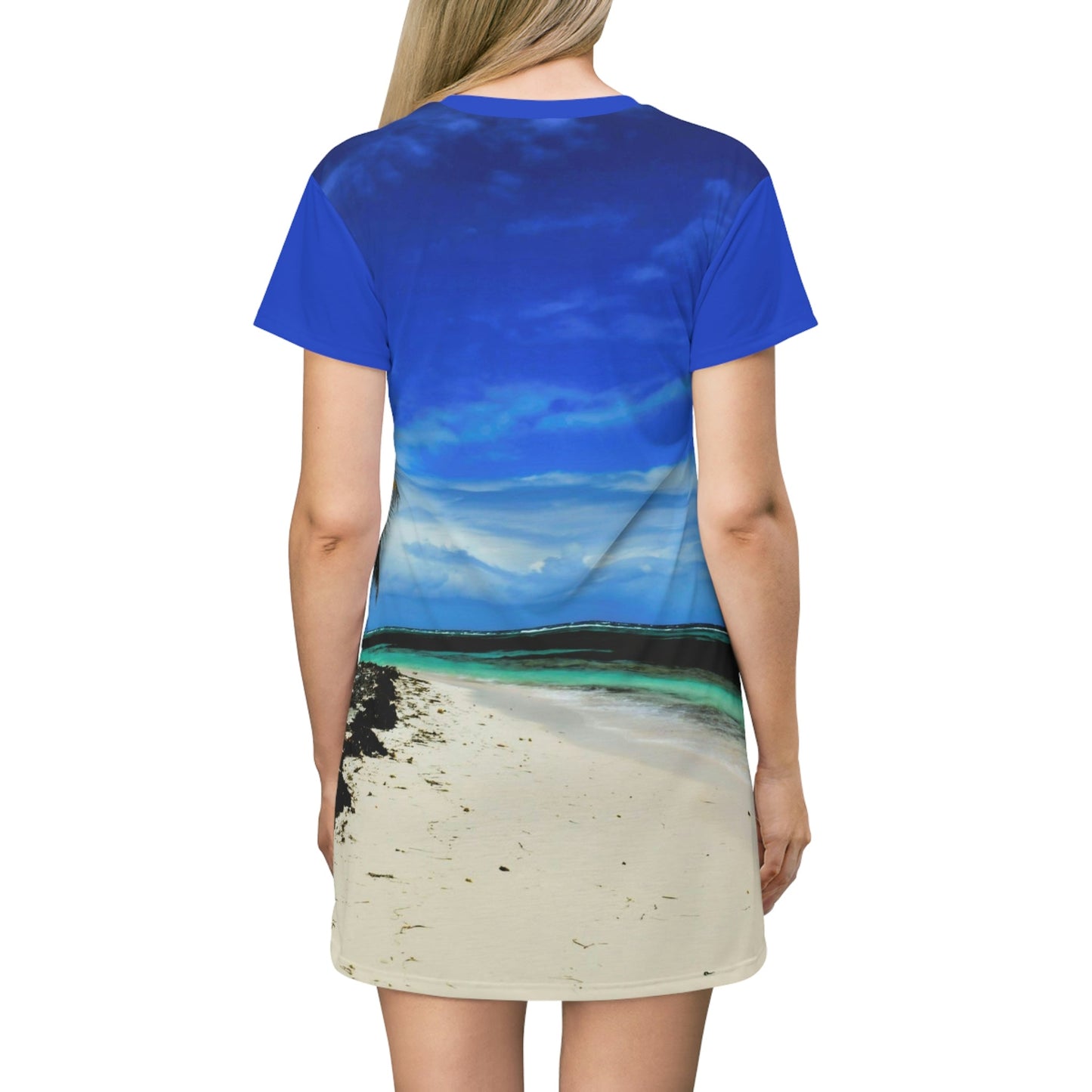 AOP T-shirt Dress - Pajaros beach - Remote Mona Island PR - Green Forest Home