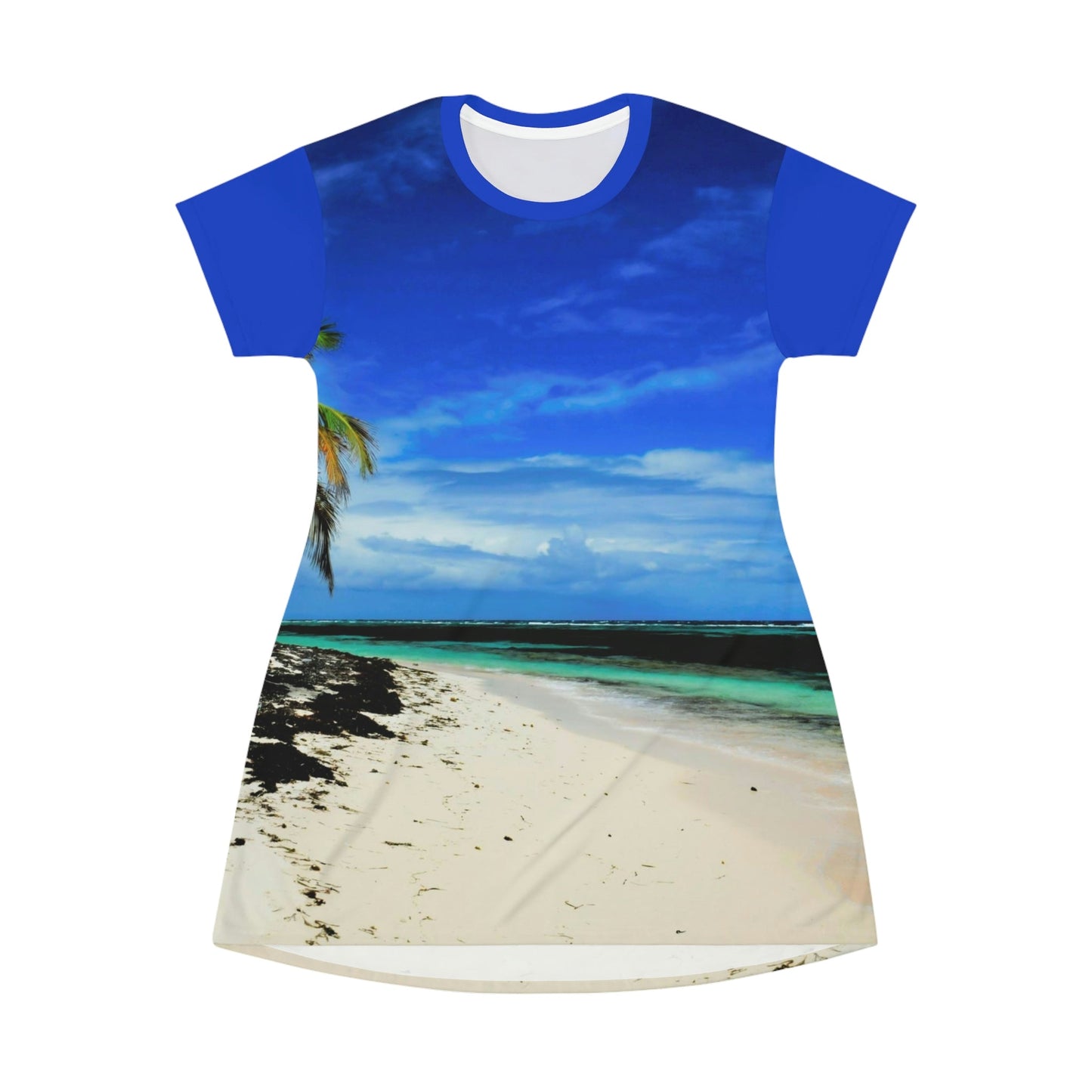 AOP T-shirt Dress - Pajaros beach - Remote Mona Island PR - Green Forest Home