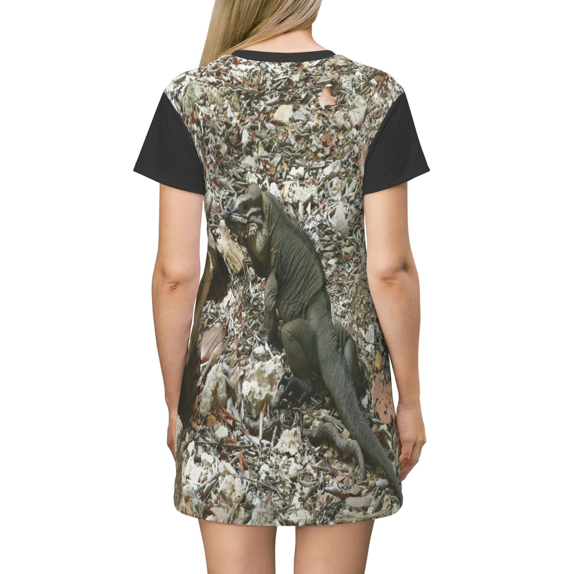 AOP T-shirt Dress - The native Mona Island Iguana near Pajaros beach - Mona Puerto Rico - Green Forest Home