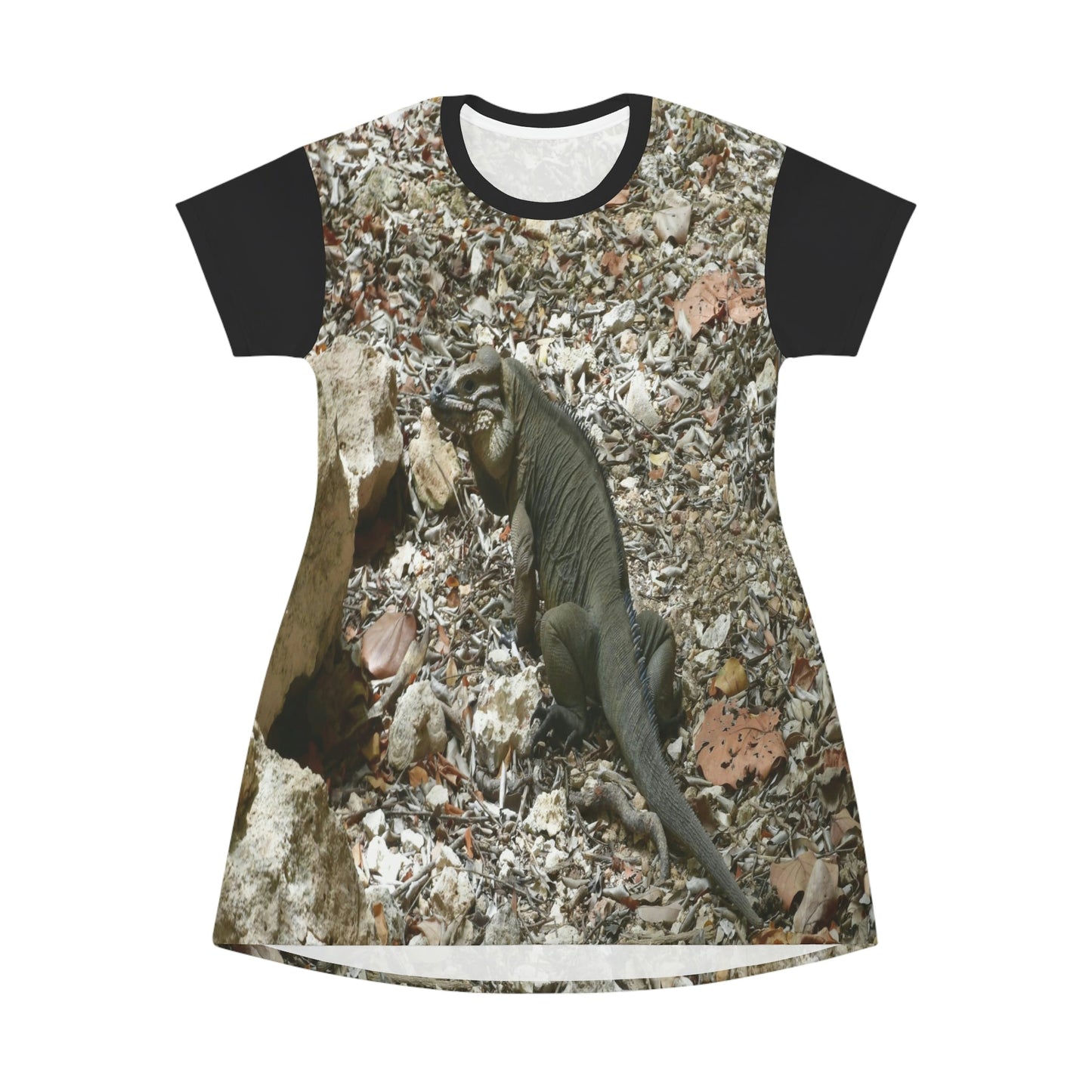 AOP T-shirt Dress - The native Mona Island Iguana near Pajaros beach - Mona Puerto Rico - Green Forest Home