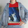 AU Print - Giladan 5000 - Unisex Heavy Cotton Tee - Home Baby Cat Dante Dazzled by the curtains and wind - Puerto Rico - Green Forest Home