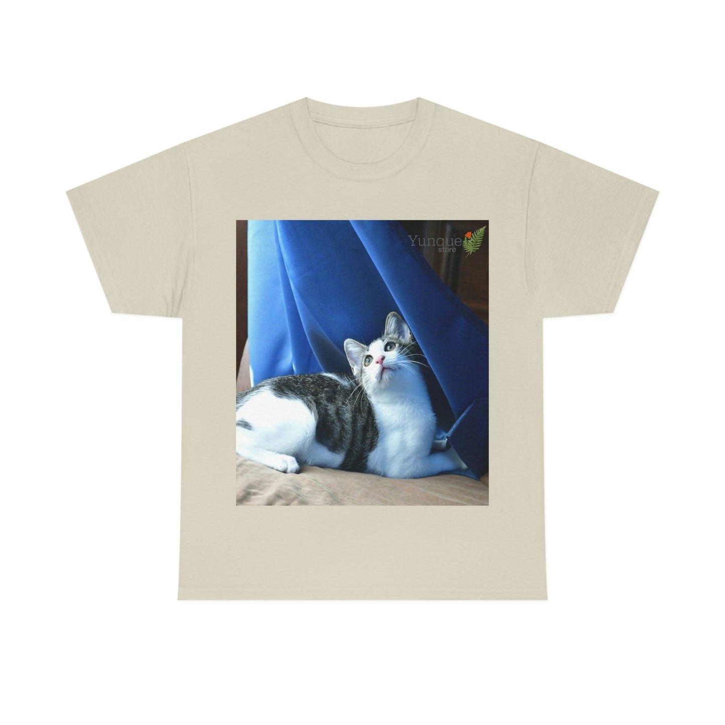 AU Print - Giladan 5000 - Unisex Heavy Cotton Tee - Home Baby Cat Dante Dazzled by the curtains and wind - Puerto Rico - Green Forest Home