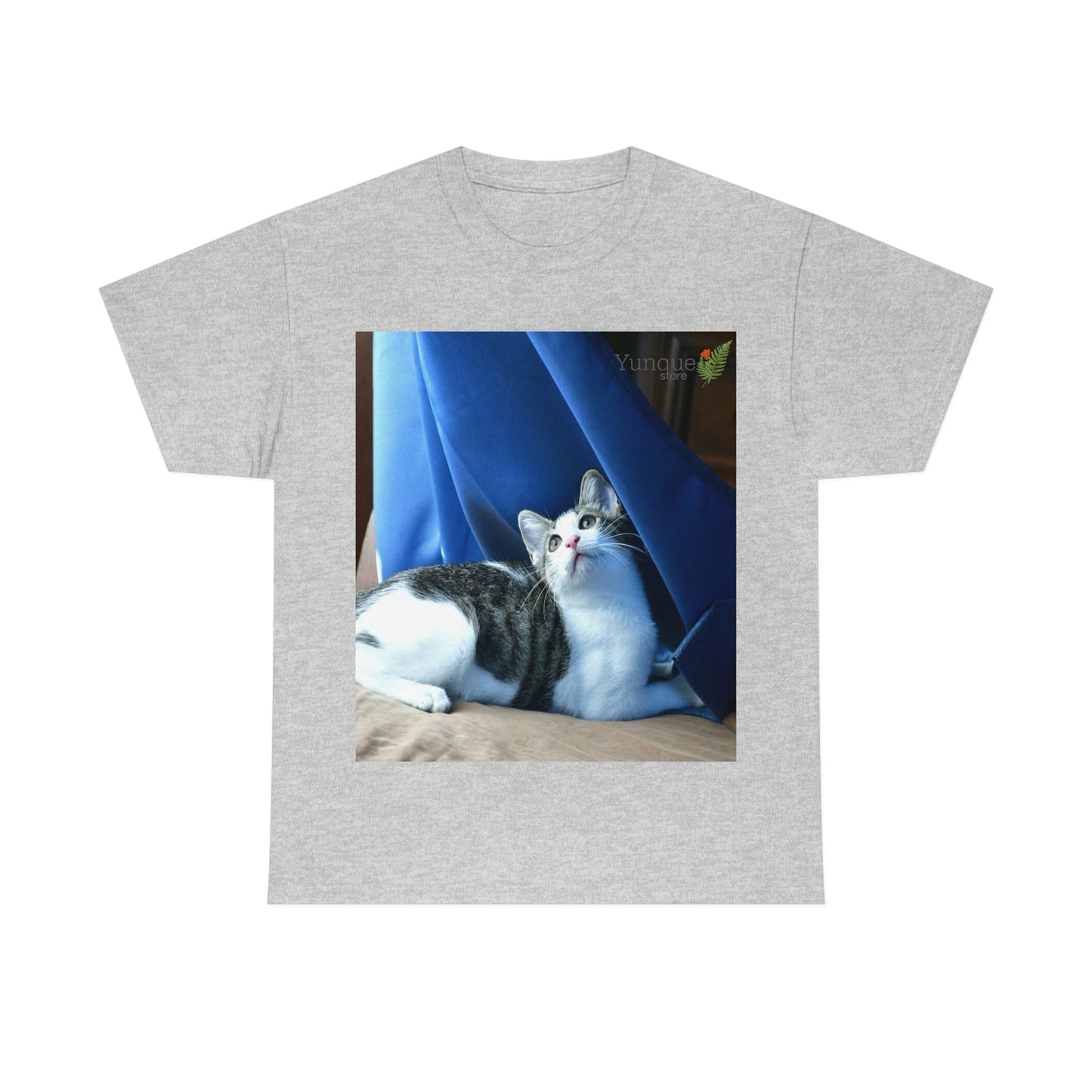 AU Print - Giladan 5000 - Unisex Heavy Cotton Tee - Home Baby Cat Dante Dazzled by the curtains and wind - Puerto Rico - Green Forest Home