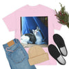 AU Print - Giladan 5000 - Unisex Heavy Cotton Tee - Home Baby Cat Dante Dazzled by the curtains and wind - Puerto Rico - Green Forest Home