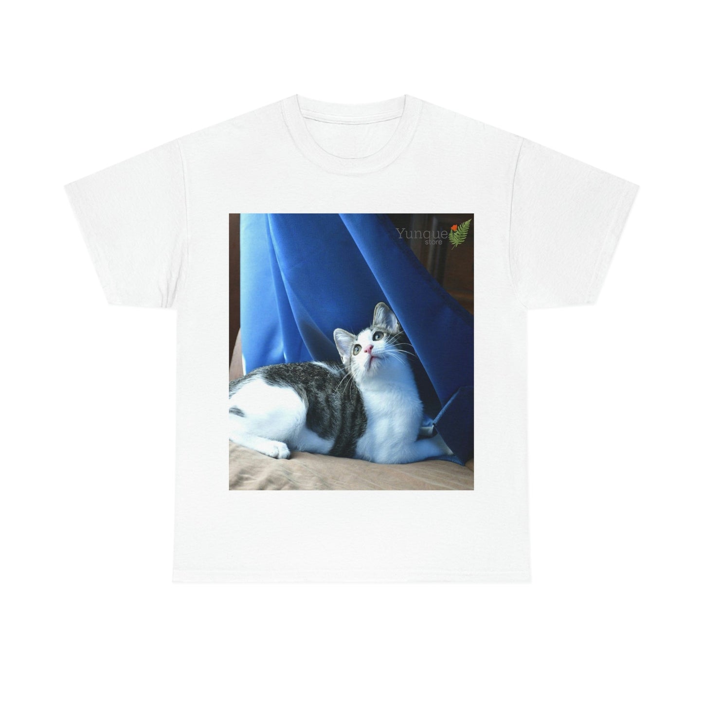 AU Print - Giladan 5000 - Unisex Heavy Cotton Tee - Home Baby Cat Dante Dazzled by the curtains and wind - Puerto Rico - Green Forest Home