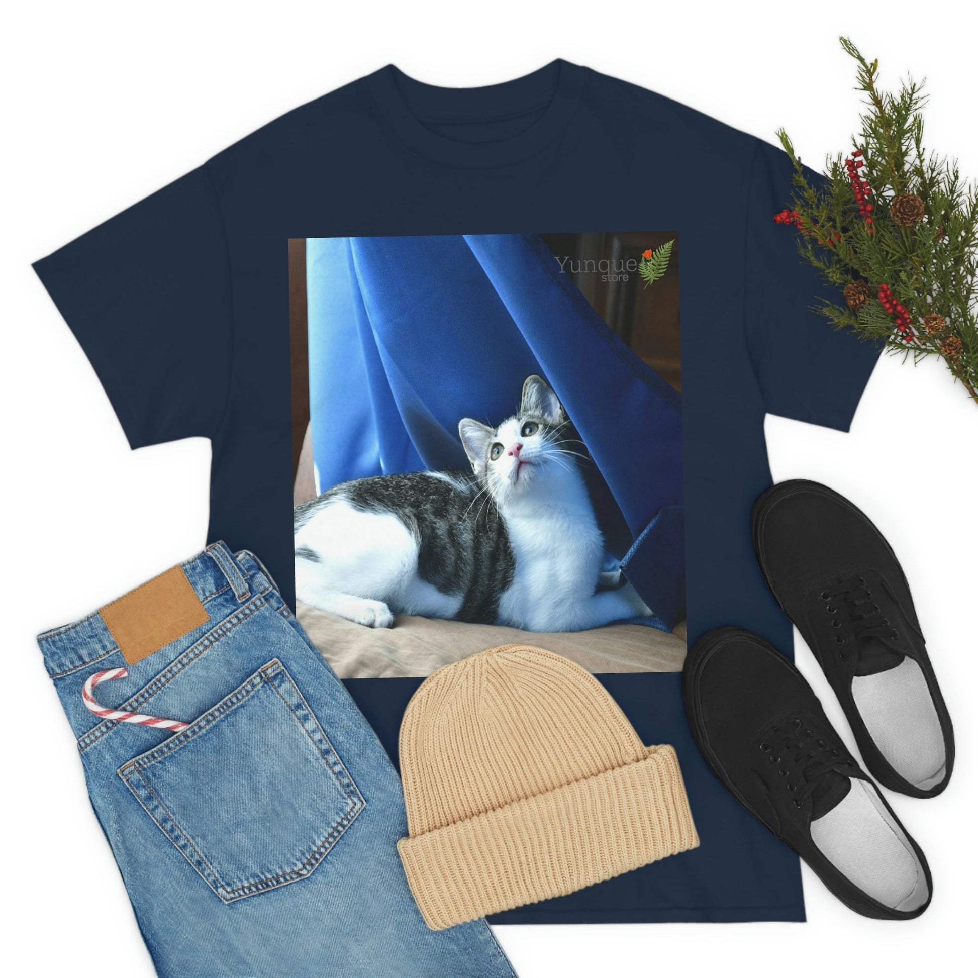 AU Print - Giladan 5000 - Unisex Heavy Cotton Tee - Home Baby Cat Dante Dazzled by the curtains and wind - Puerto Rico - Green Forest Home