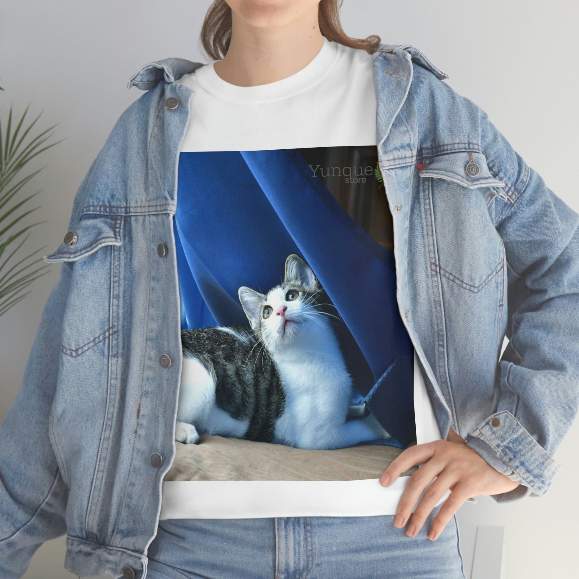 AU Print - Giladan 5000 - Unisex Heavy Cotton Tee - Home Baby Cat Dante Dazzled by the curtains and wind - Puerto Rico - Green Forest Home