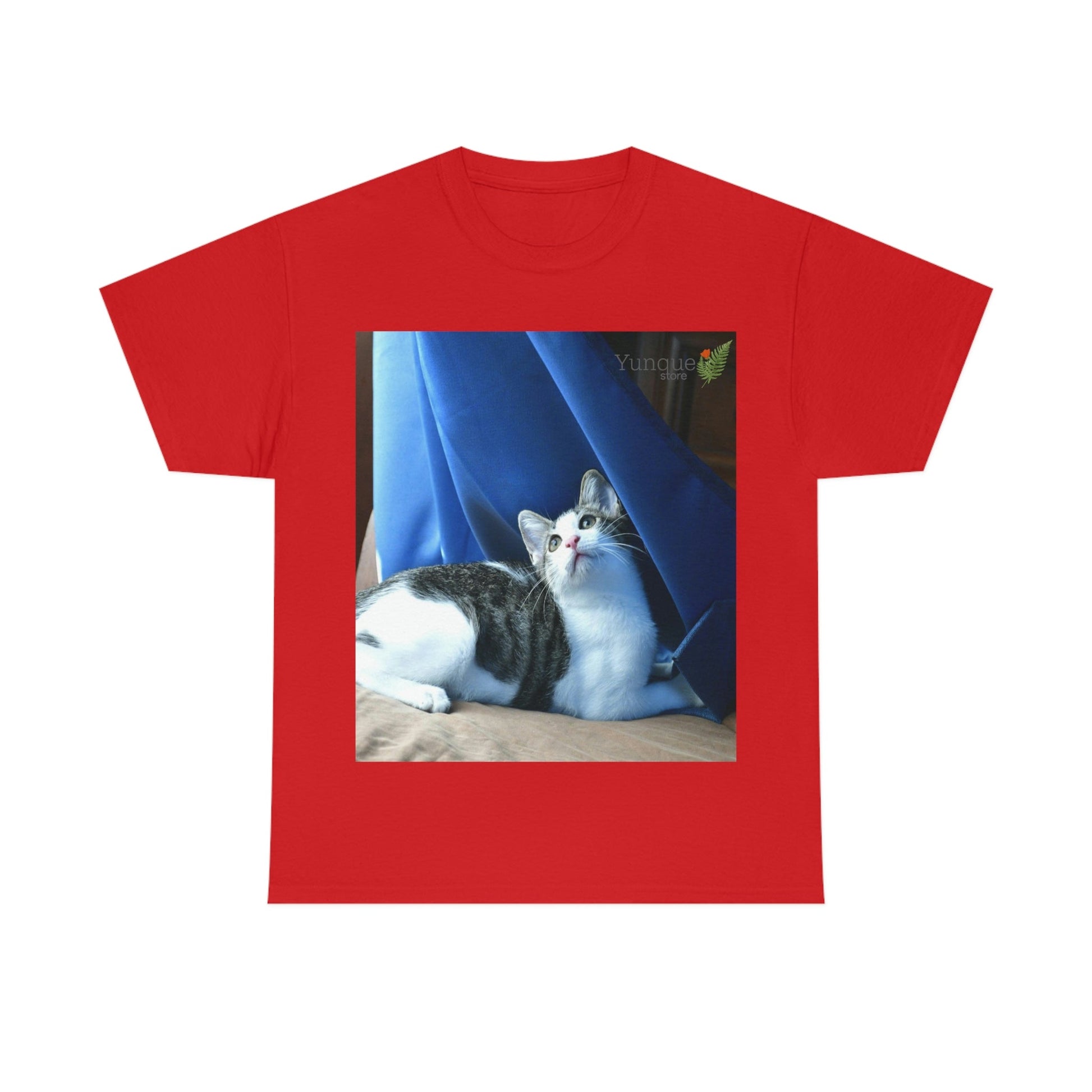 AU Print - Giladan 5000 - Unisex Heavy Cotton Tee - Home Baby Cat Dante Dazzled by the curtains and wind - Puerto Rico - Green Forest Home