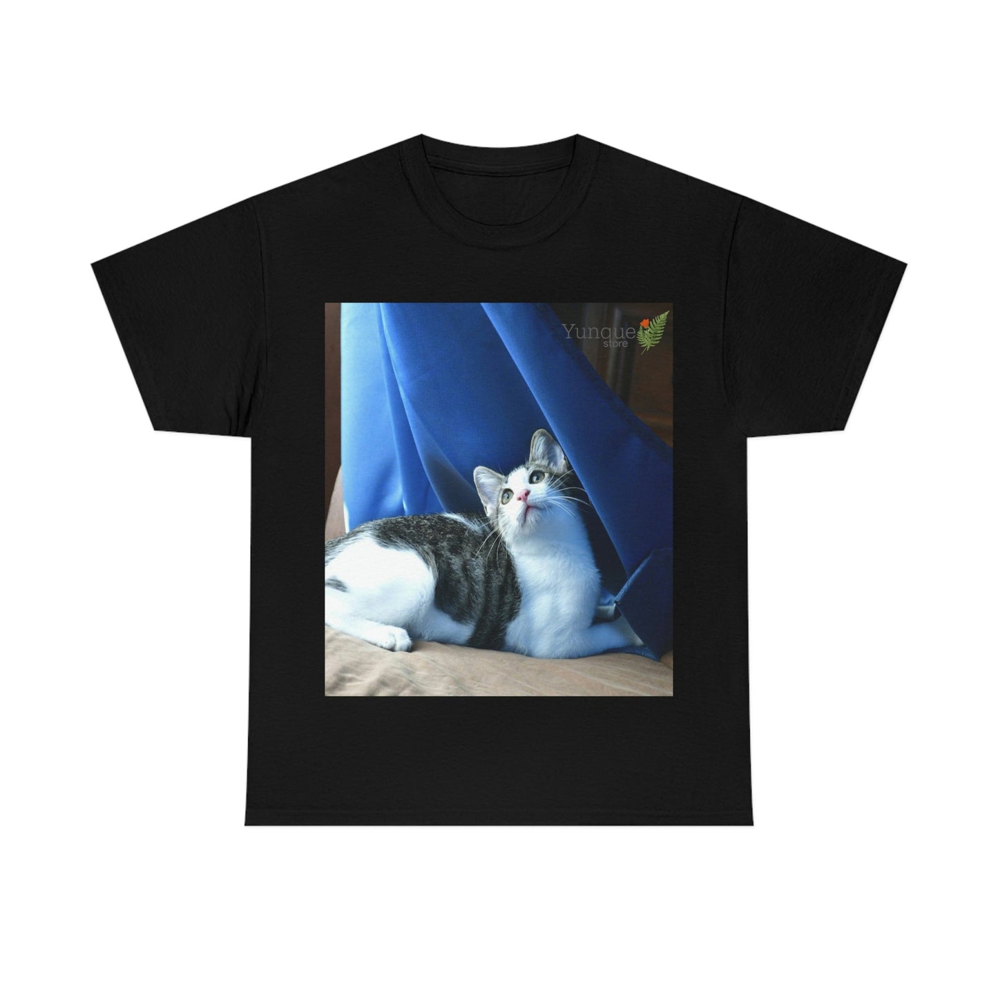 AU Print - Giladan 5000 - Unisex Heavy Cotton Tee - Home Baby Cat Dante Dazzled by the curtains and wind - Puerto Rico - Green Forest Home