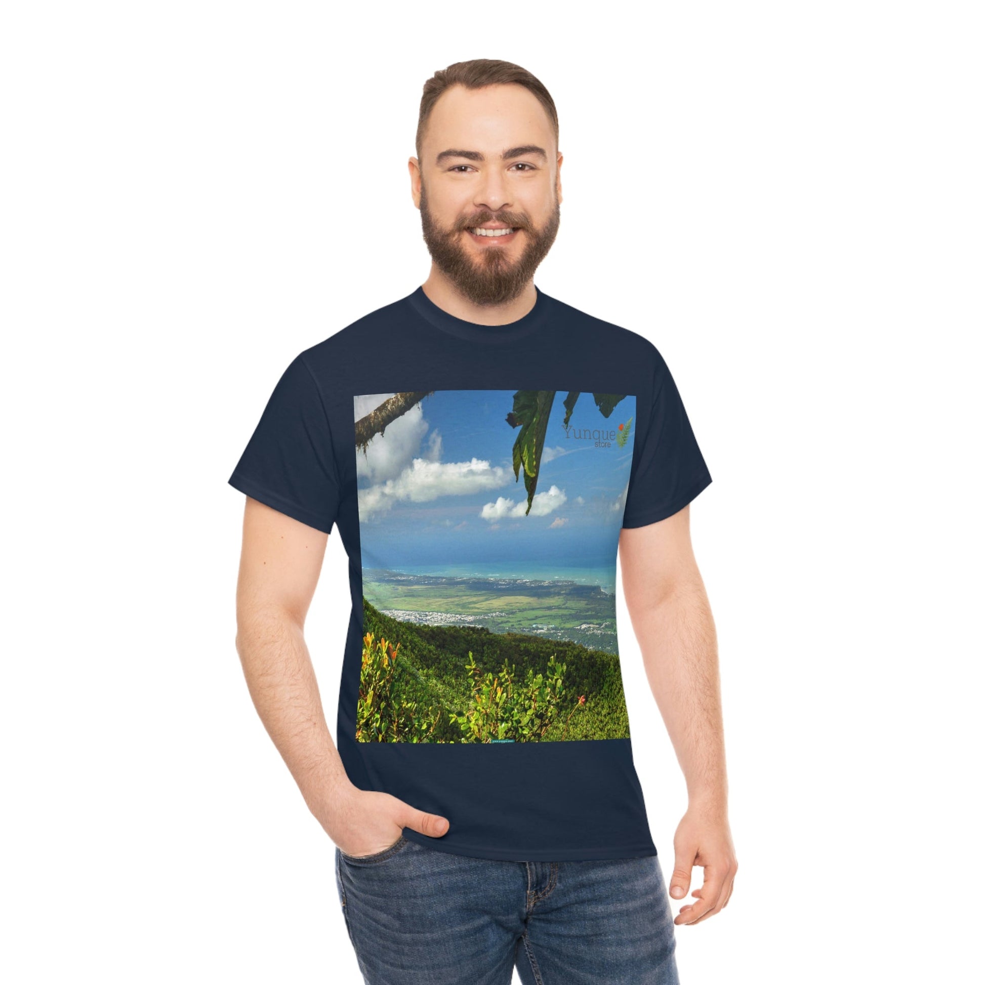 AU Print - Giladan 5000 - Unisex Heavy Cotton Tee - View from 3K feet in El Yunque Rainforest peak - Puerto Rico - Green Forest Home