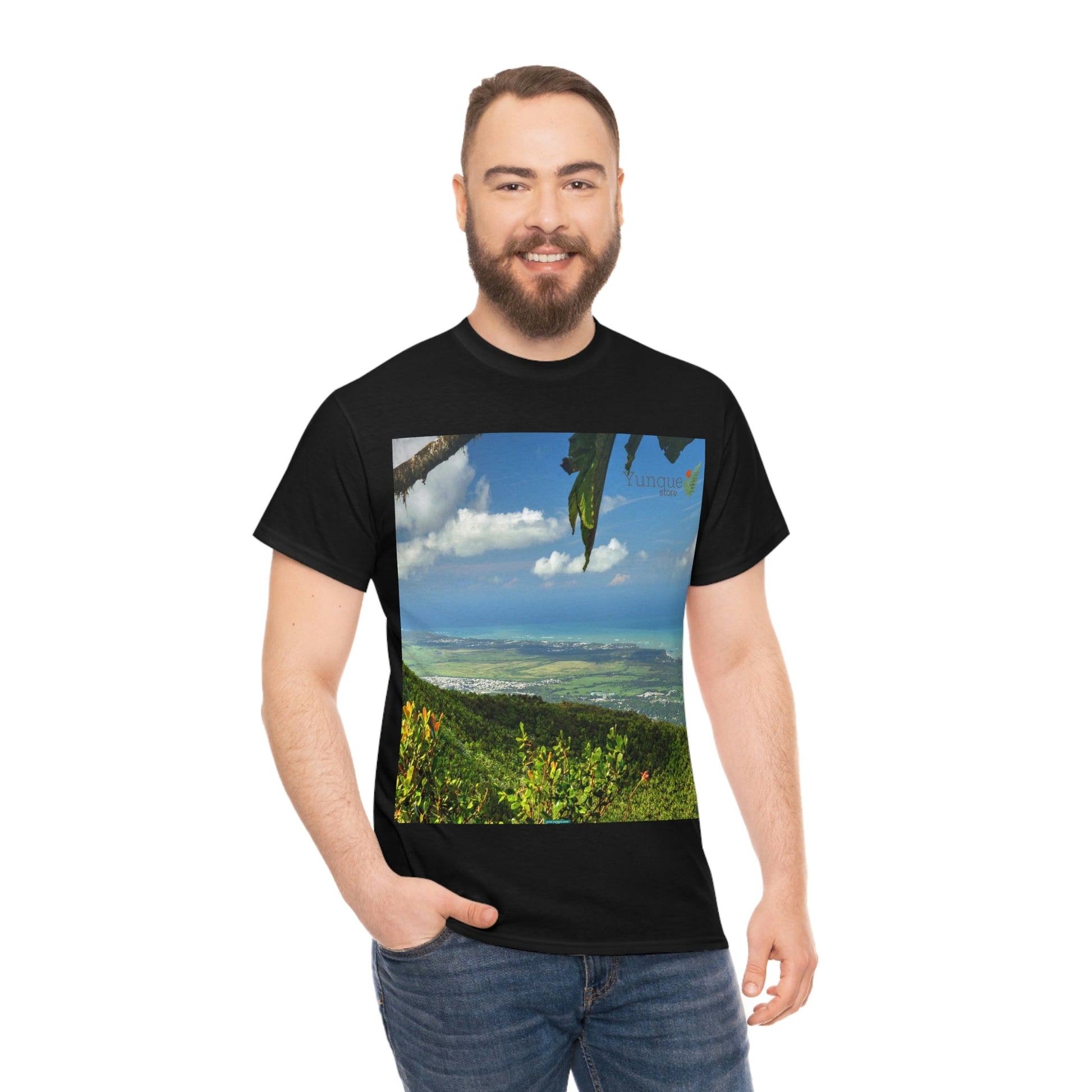 AU Print - Giladan 5000 - Unisex Heavy Cotton Tee - View from 3K feet in El Yunque Rainforest peak - Puerto Rico - Green Forest Home