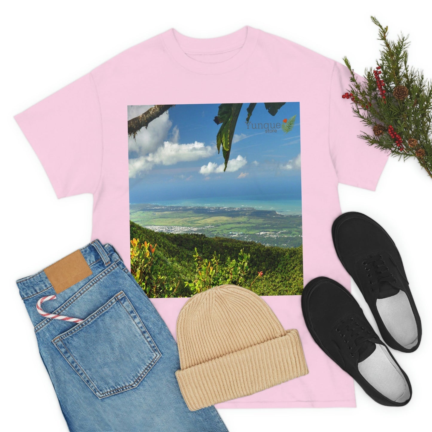 AU Print - Giladan 5000 - Unisex Heavy Cotton Tee - View from 3K feet in El Yunque Rainforest peak - Puerto Rico - Green Forest Home