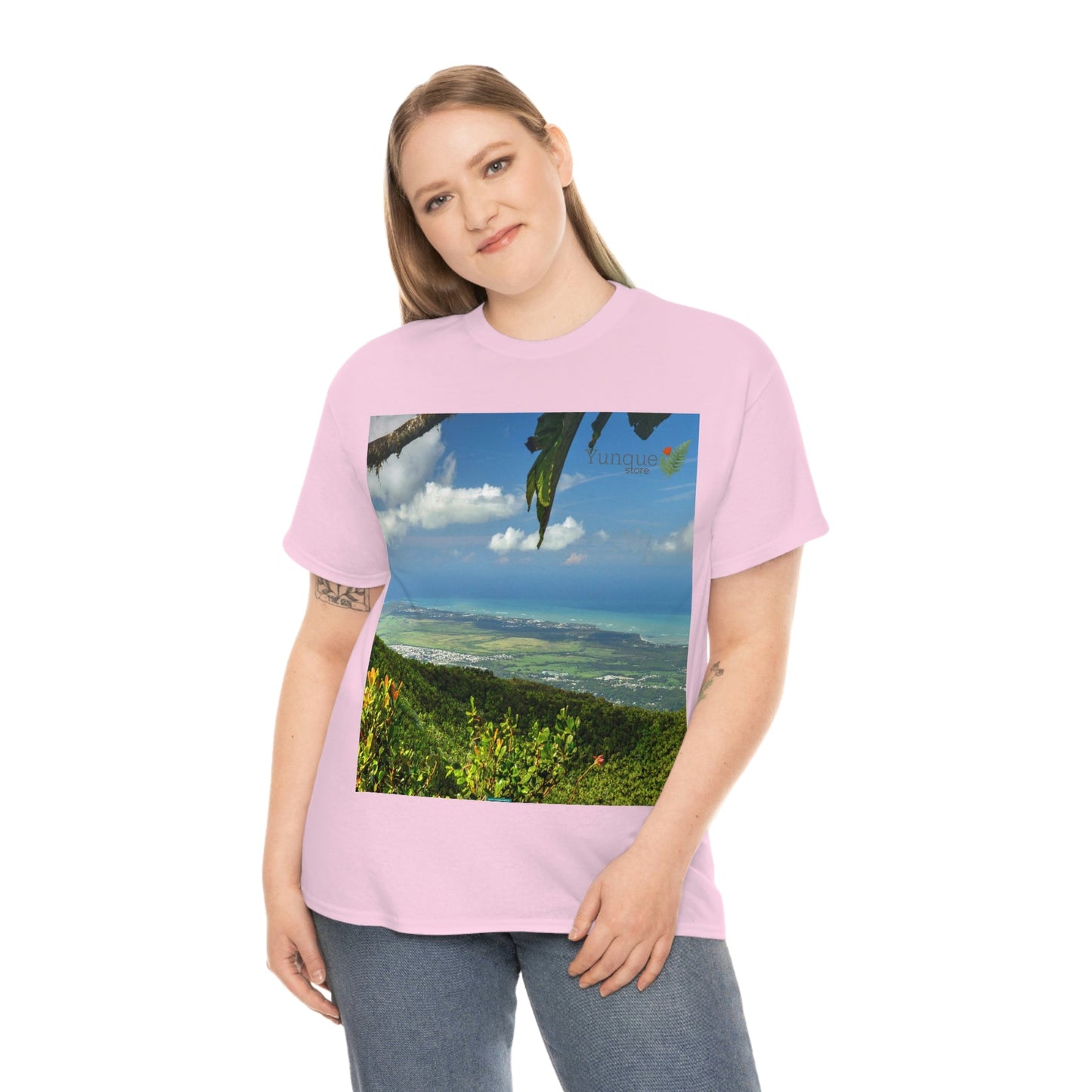 AU Print - Giladan 5000 - Unisex Heavy Cotton Tee - View from 3K feet in El Yunque Rainforest peak - Puerto Rico - Green Forest Home