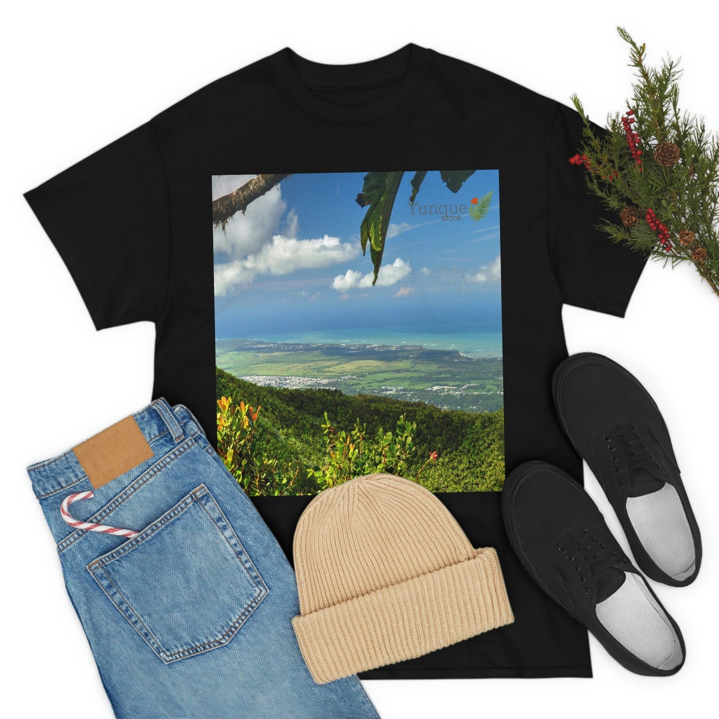 AU Print - Giladan 5000 - Unisex Heavy Cotton Tee - View from 3K feet in El Yunque Rainforest peak - Puerto Rico - Green Forest Home