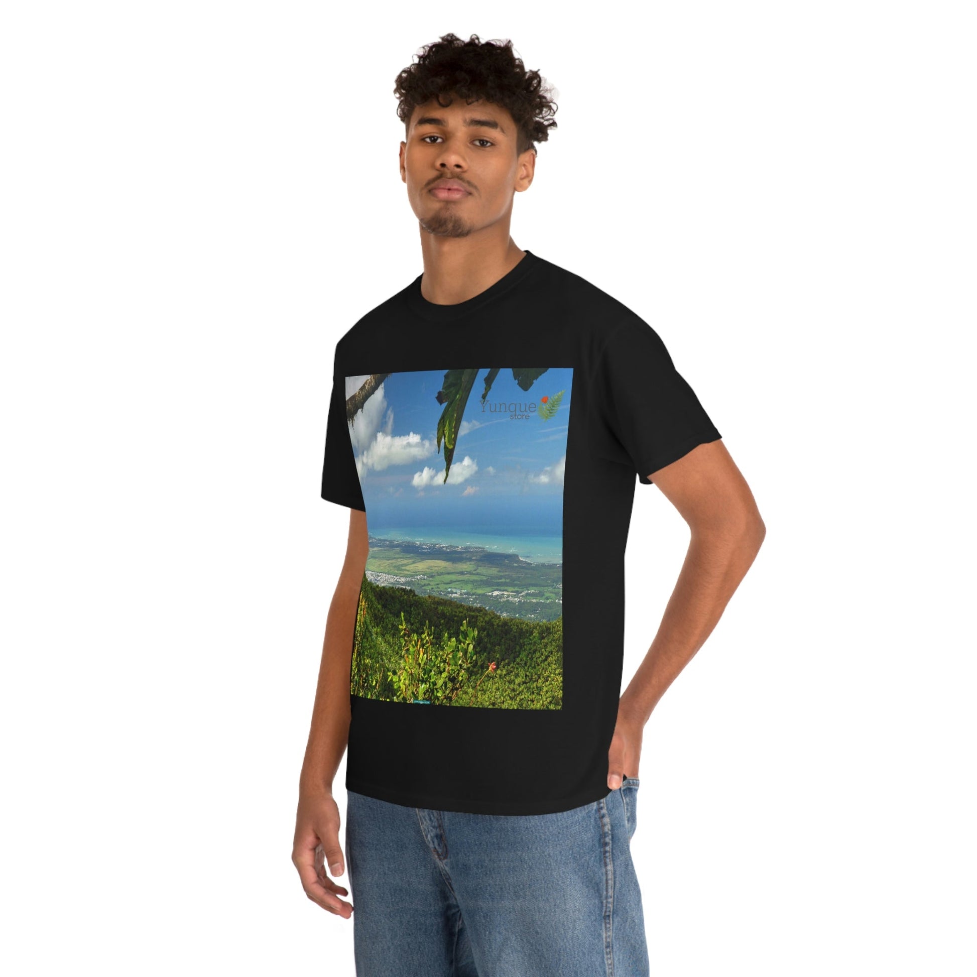 AU Print - Giladan 5000 - Unisex Heavy Cotton Tee - View from 3K feet in El Yunque Rainforest peak - Puerto Rico - Green Forest Home