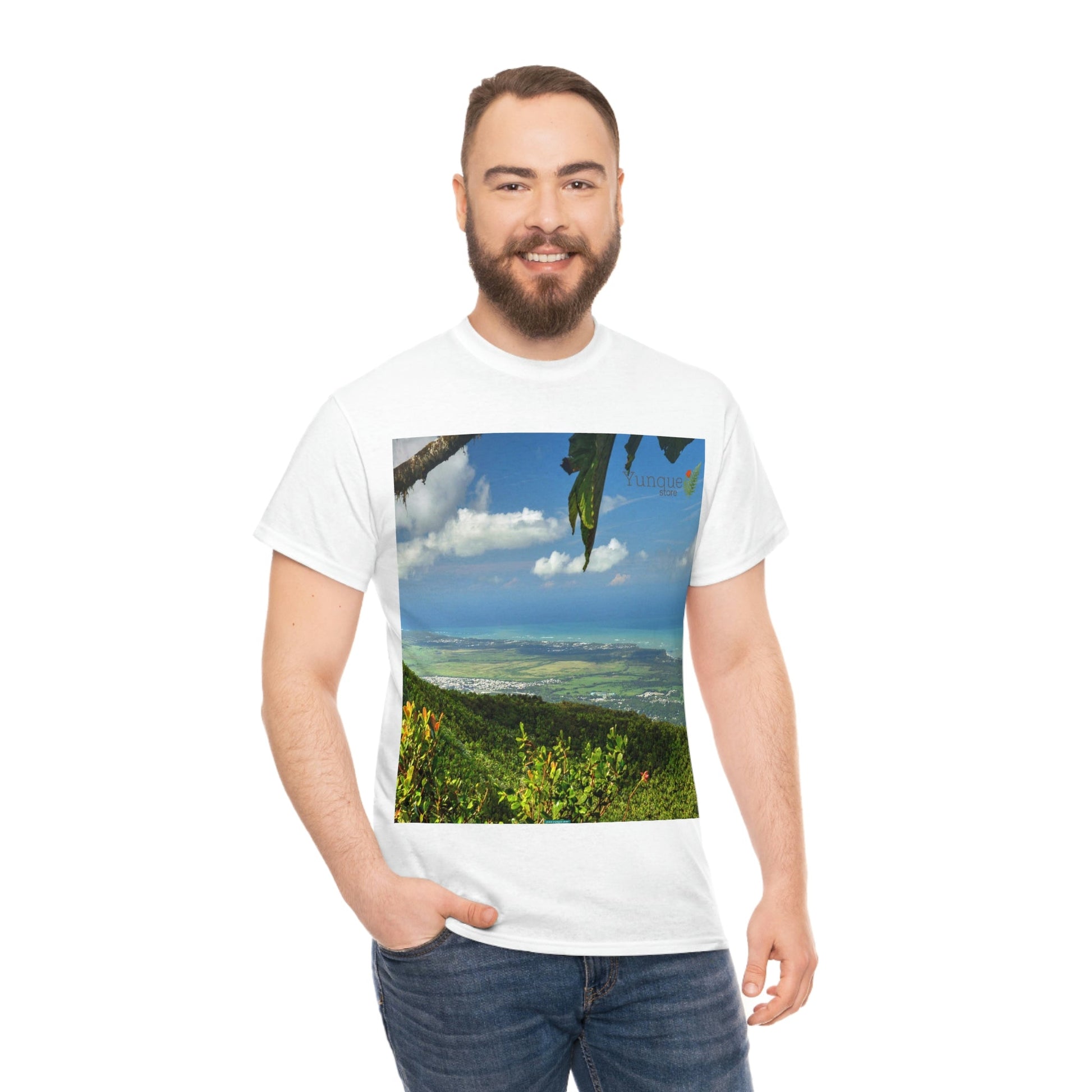 AU Print - Giladan 5000 - Unisex Heavy Cotton Tee - View from 3K feet in El Yunque Rainforest peak - Puerto Rico - Green Forest Home