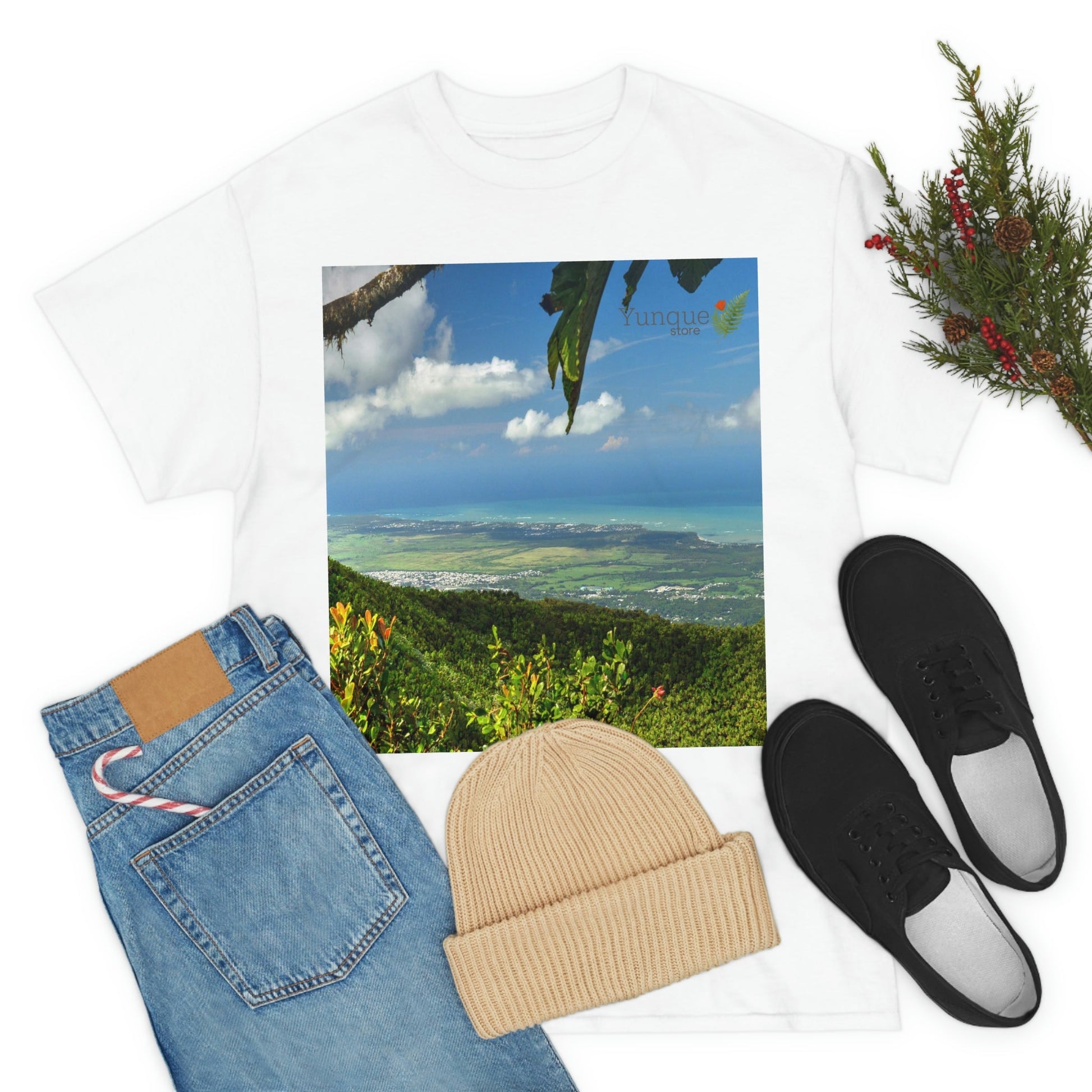 AU Print - Giladan 5000 - Unisex Heavy Cotton Tee - View from 3K feet in El Yunque Rainforest peak - Puerto Rico - Green Forest Home