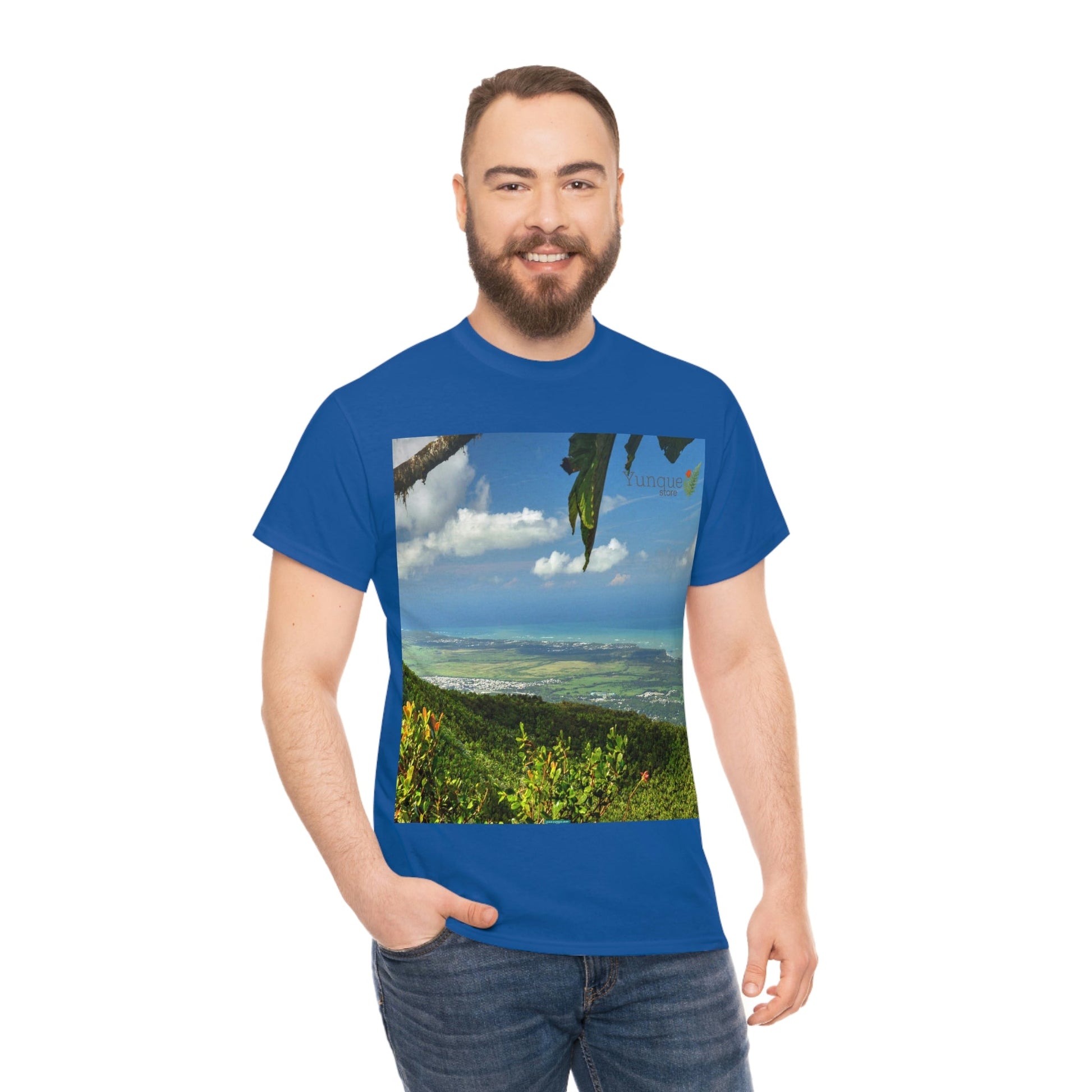 AU Print - Giladan 5000 - Unisex Heavy Cotton Tee - View from 3K feet in El Yunque Rainforest peak - Puerto Rico - Green Forest Home