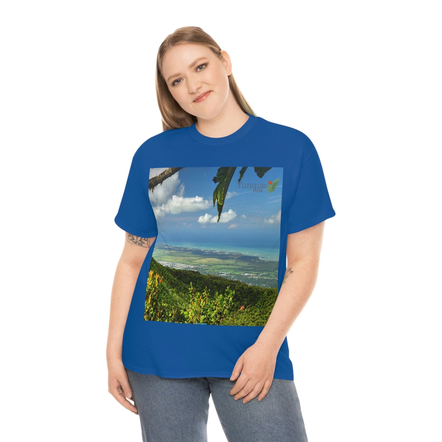 AU Print - Giladan 5000 - Unisex Heavy Cotton Tee - View from 3K feet in El Yunque Rainforest peak - Puerto Rico - Green Forest Home