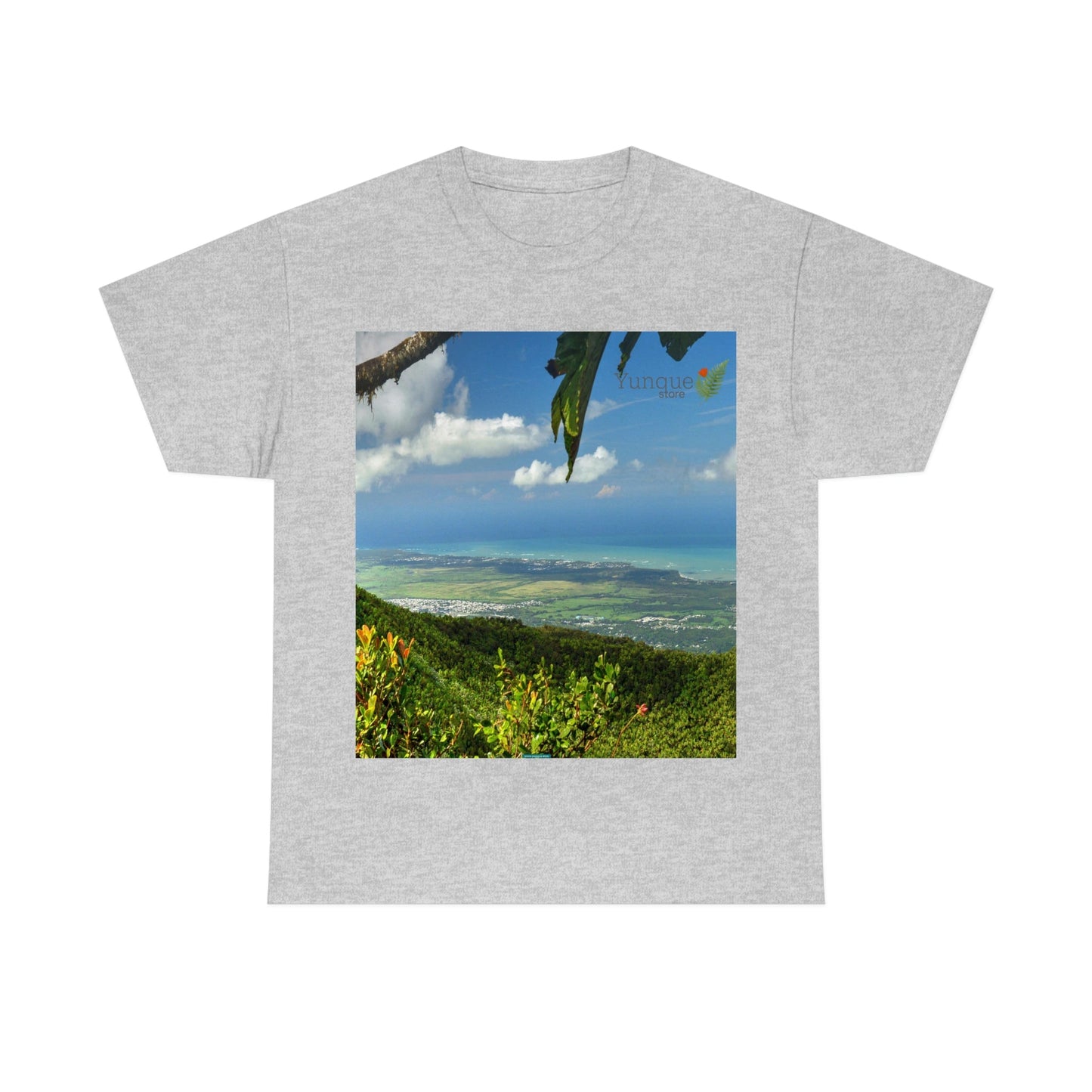 AU Print - Giladan 5000 - Unisex Heavy Cotton Tee - View from 3K feet in El Yunque Rainforest peak - Puerto Rico - Green Forest Home