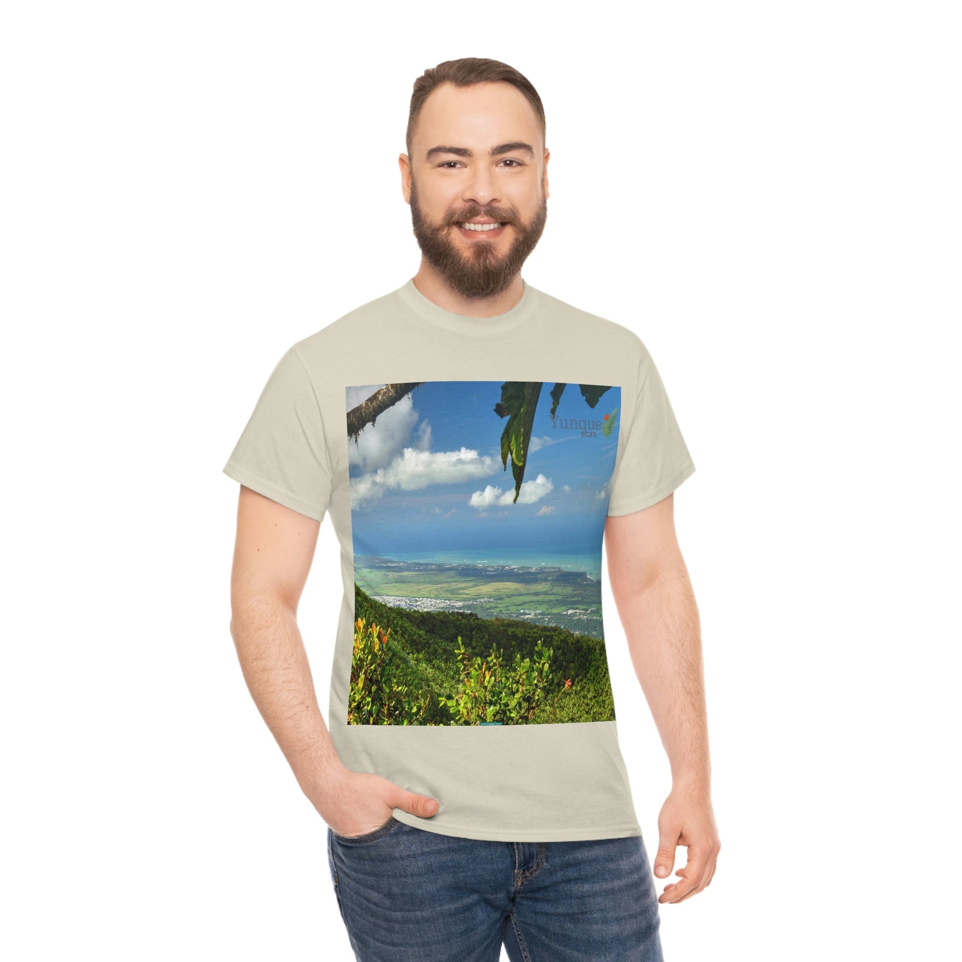 AU Print - Giladan 5000 - Unisex Heavy Cotton Tee - View from 3K feet in El Yunque Rainforest peak - Puerto Rico - Green Forest Home