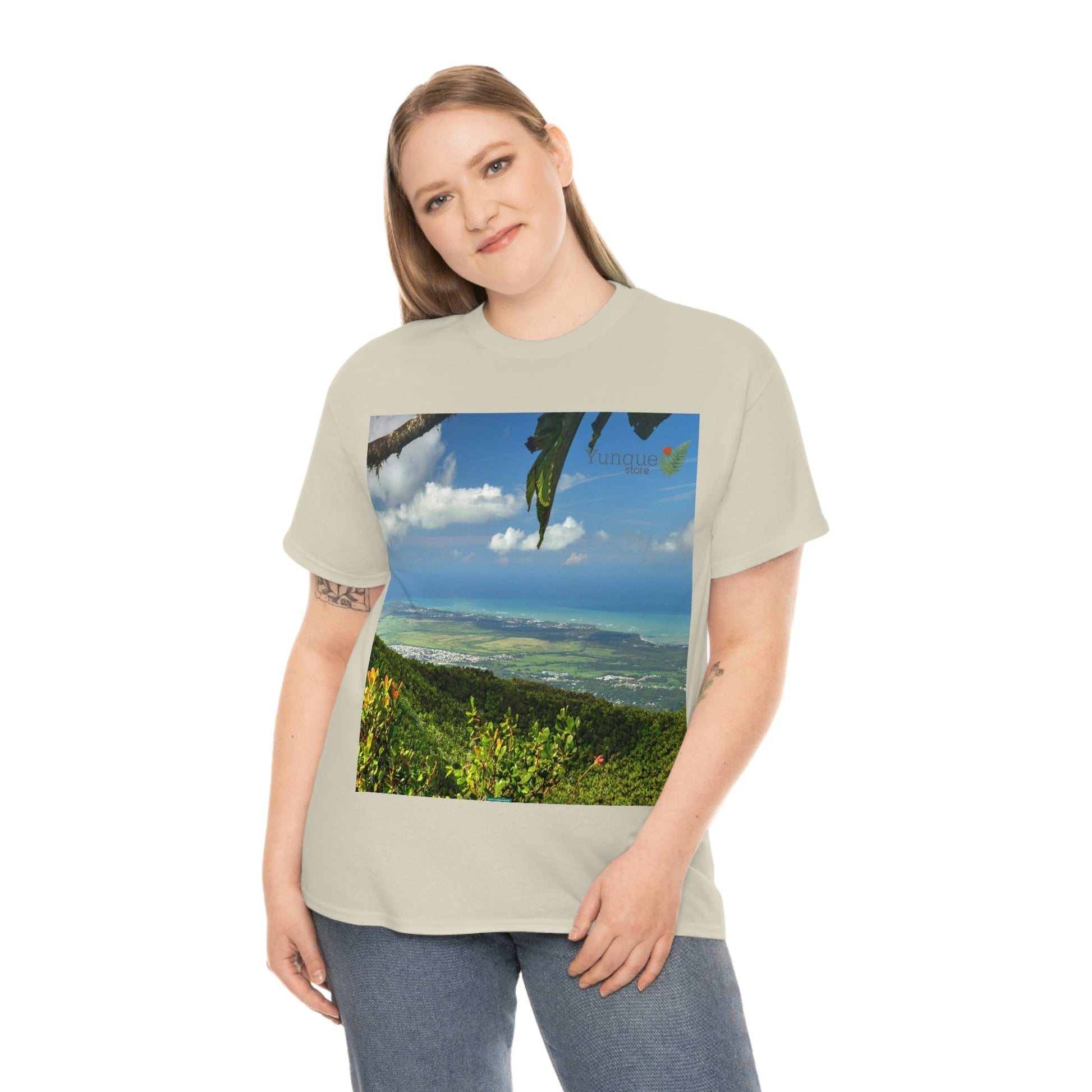 AU Print - Giladan 5000 - Unisex Heavy Cotton Tee - View from 3K feet in El Yunque Rainforest peak - Puerto Rico - Green Forest Home