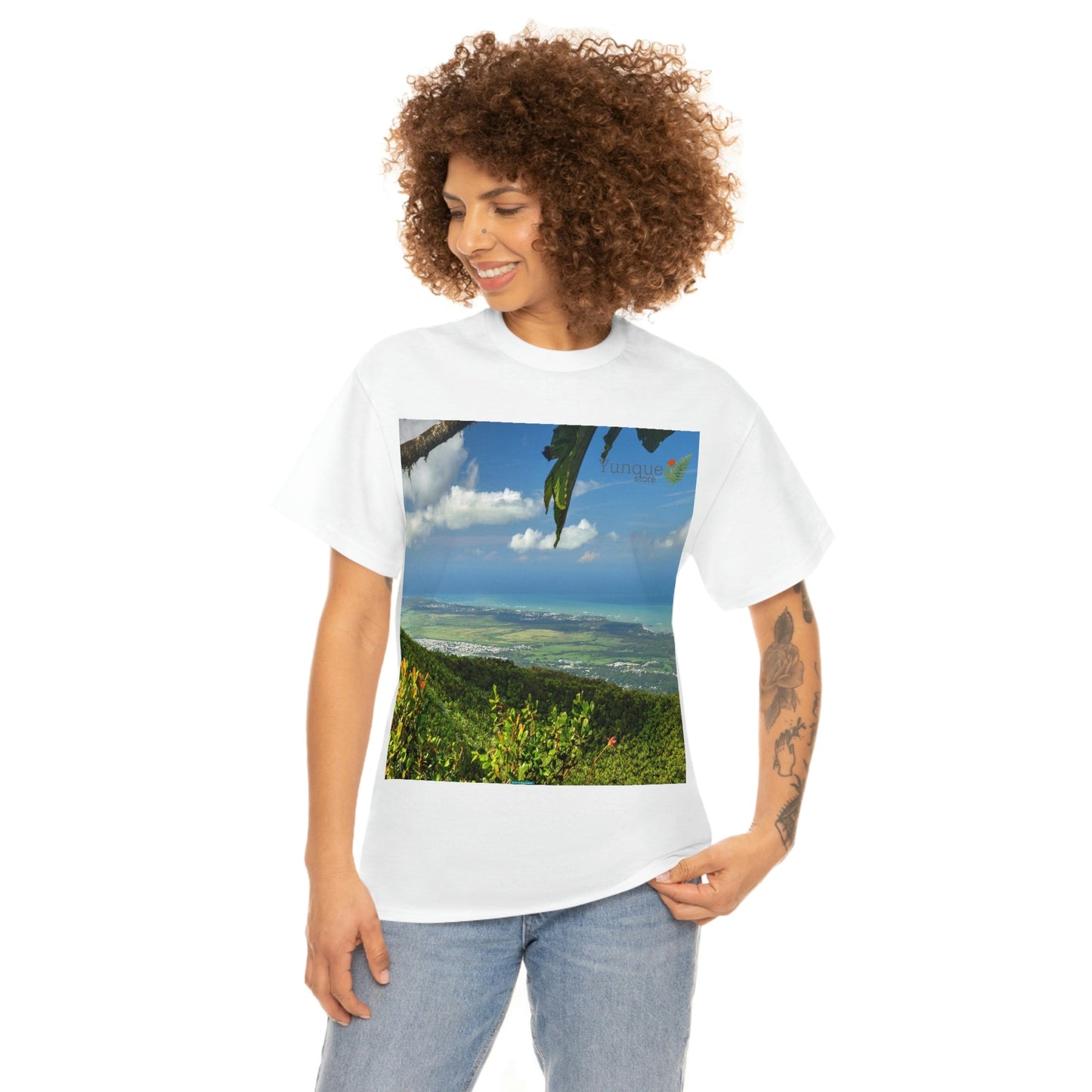 AU Print - Giladan 5000 - Unisex Heavy Cotton Tee - View from 3K feet in El Yunque Rainforest peak - Puerto Rico - Green Forest Home