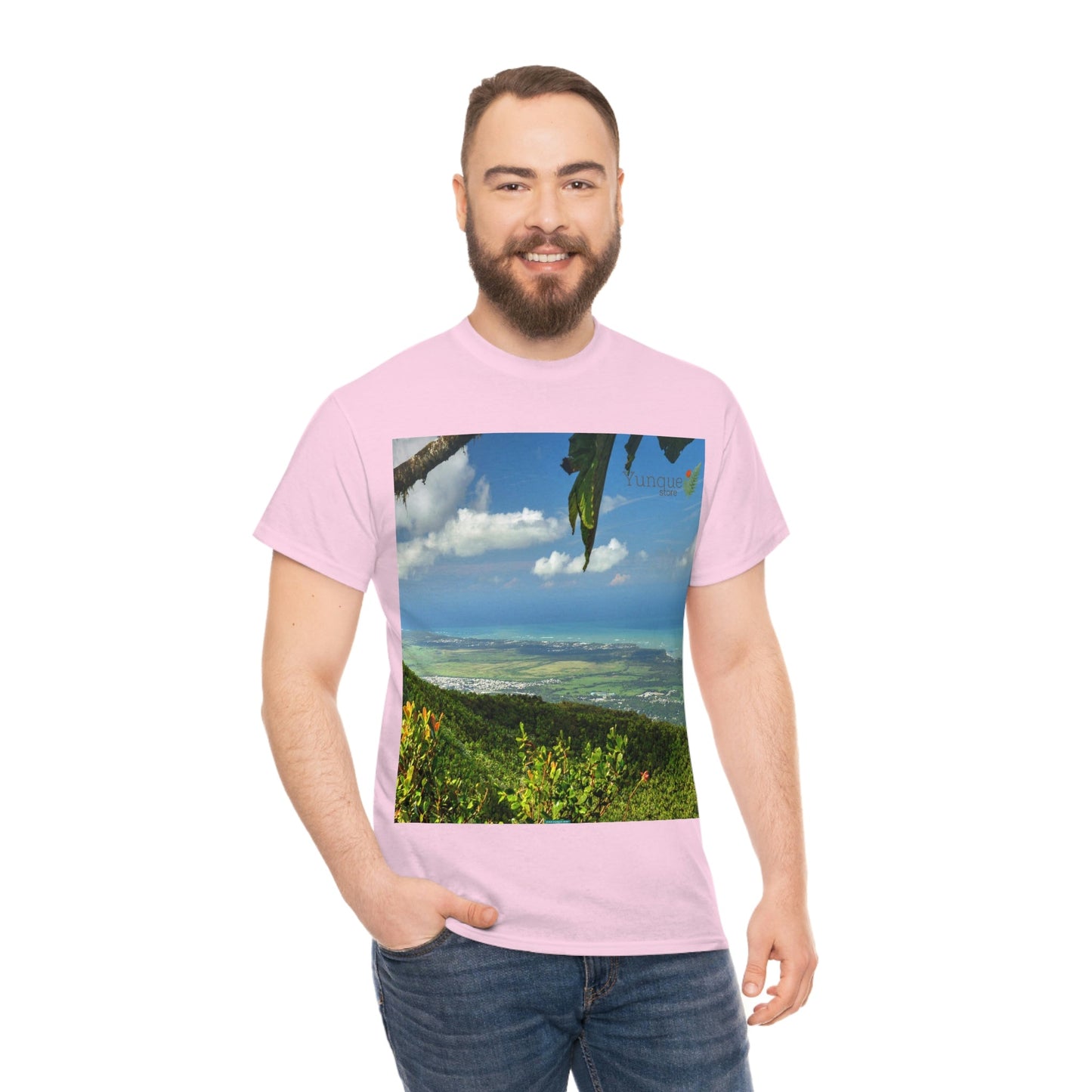 AU Print - Giladan 5000 - Unisex Heavy Cotton Tee - View from 3K feet in El Yunque Rainforest peak - Puerto Rico - Green Forest Home