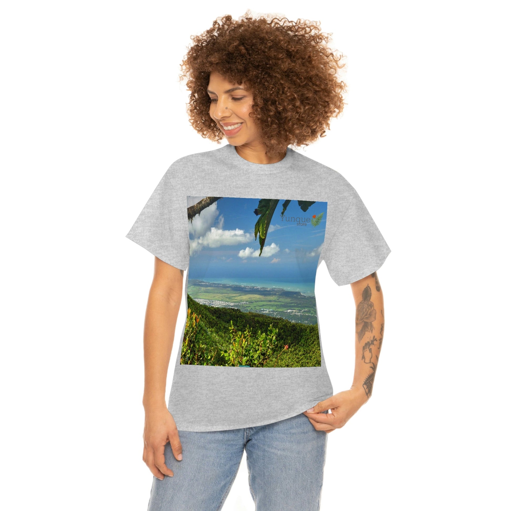 AU Print - Giladan 5000 - Unisex Heavy Cotton Tee - View from 3K feet in El Yunque Rainforest peak - Puerto Rico - Green Forest Home