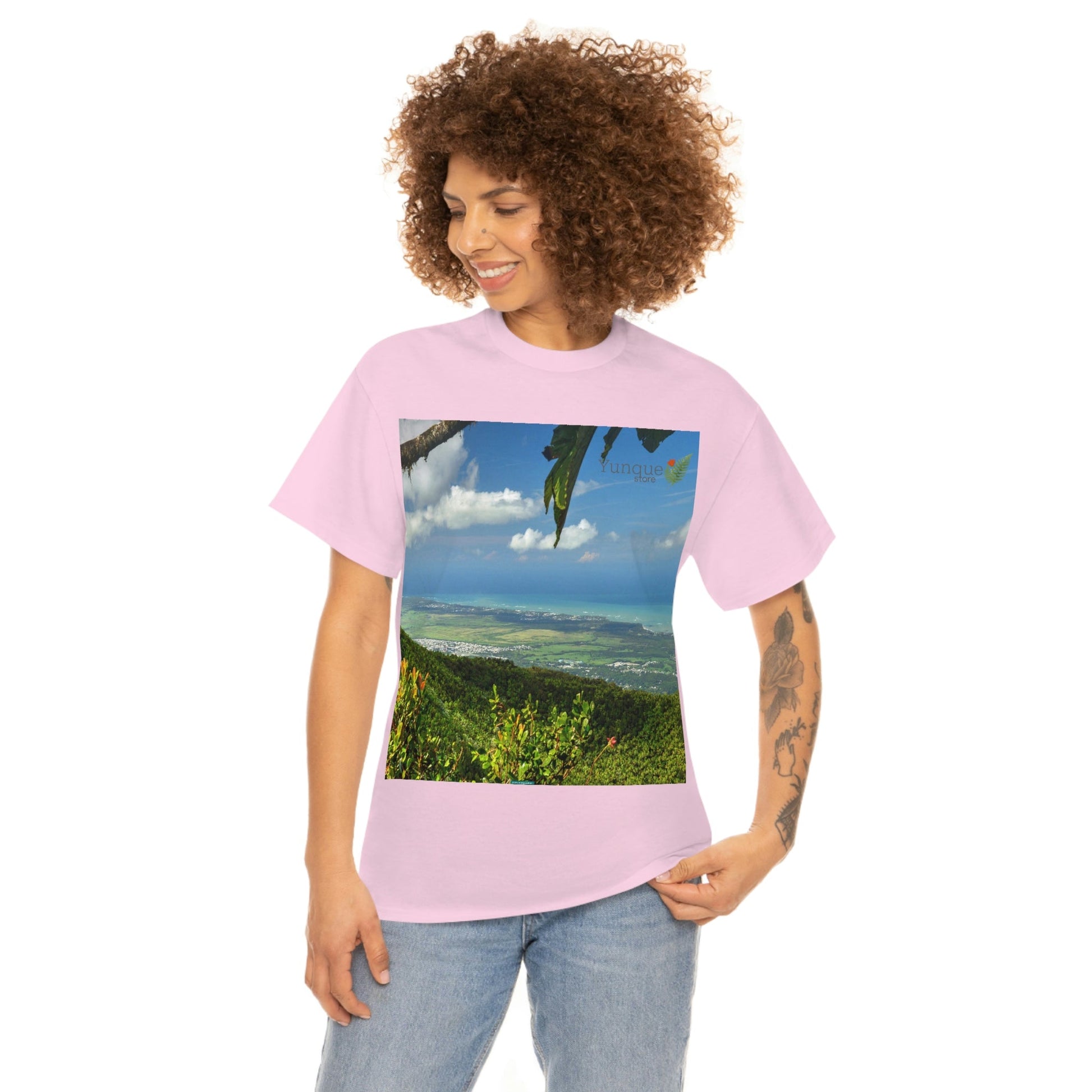 AU Print - Giladan 5000 - Unisex Heavy Cotton Tee - View from 3K feet in El Yunque Rainforest peak - Puerto Rico - Green Forest Home