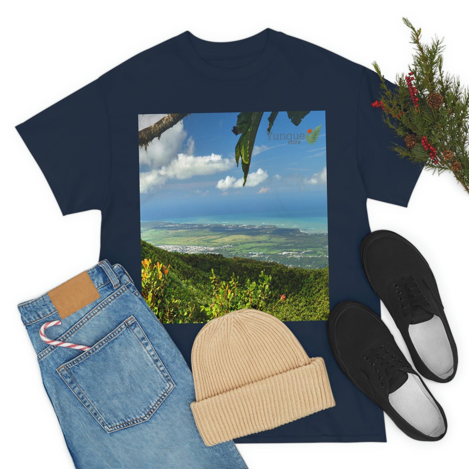 AU Print - Giladan 5000 - Unisex Heavy Cotton Tee - View from 3K feet in El Yunque Rainforest peak - Puerto Rico - Green Forest Home