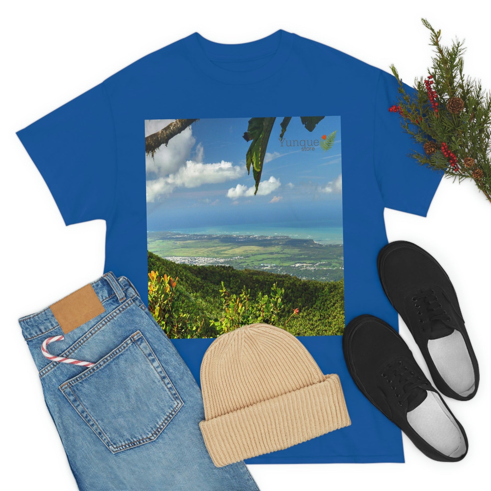 AU Print - Giladan 5000 - Unisex Heavy Cotton Tee - View from 3K feet in El Yunque Rainforest peak - Puerto Rico - Green Forest Home