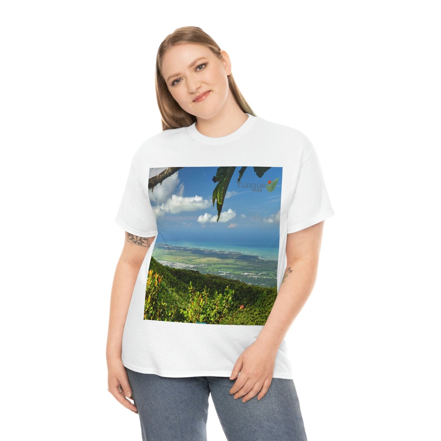 AU Print - Giladan 5000 - Unisex Heavy Cotton Tee - View from 3K feet in El Yunque Rainforest peak - Puerto Rico - Green Forest Home