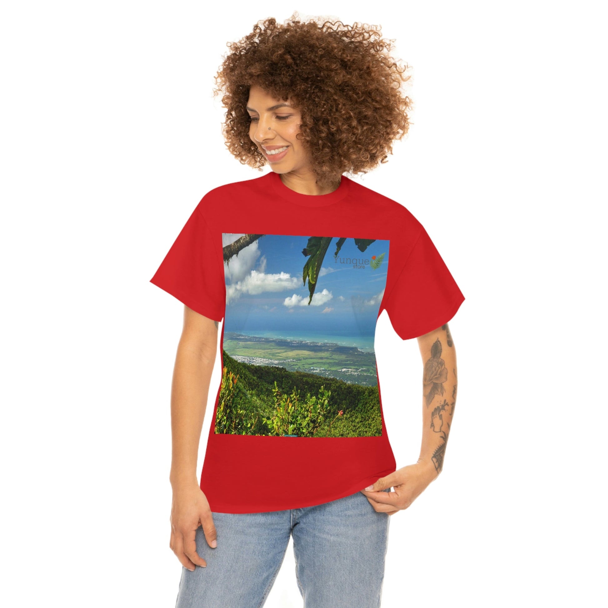 AU Print - Giladan 5000 - Unisex Heavy Cotton Tee - View from 3K feet in El Yunque Rainforest peak - Puerto Rico - Green Forest Home